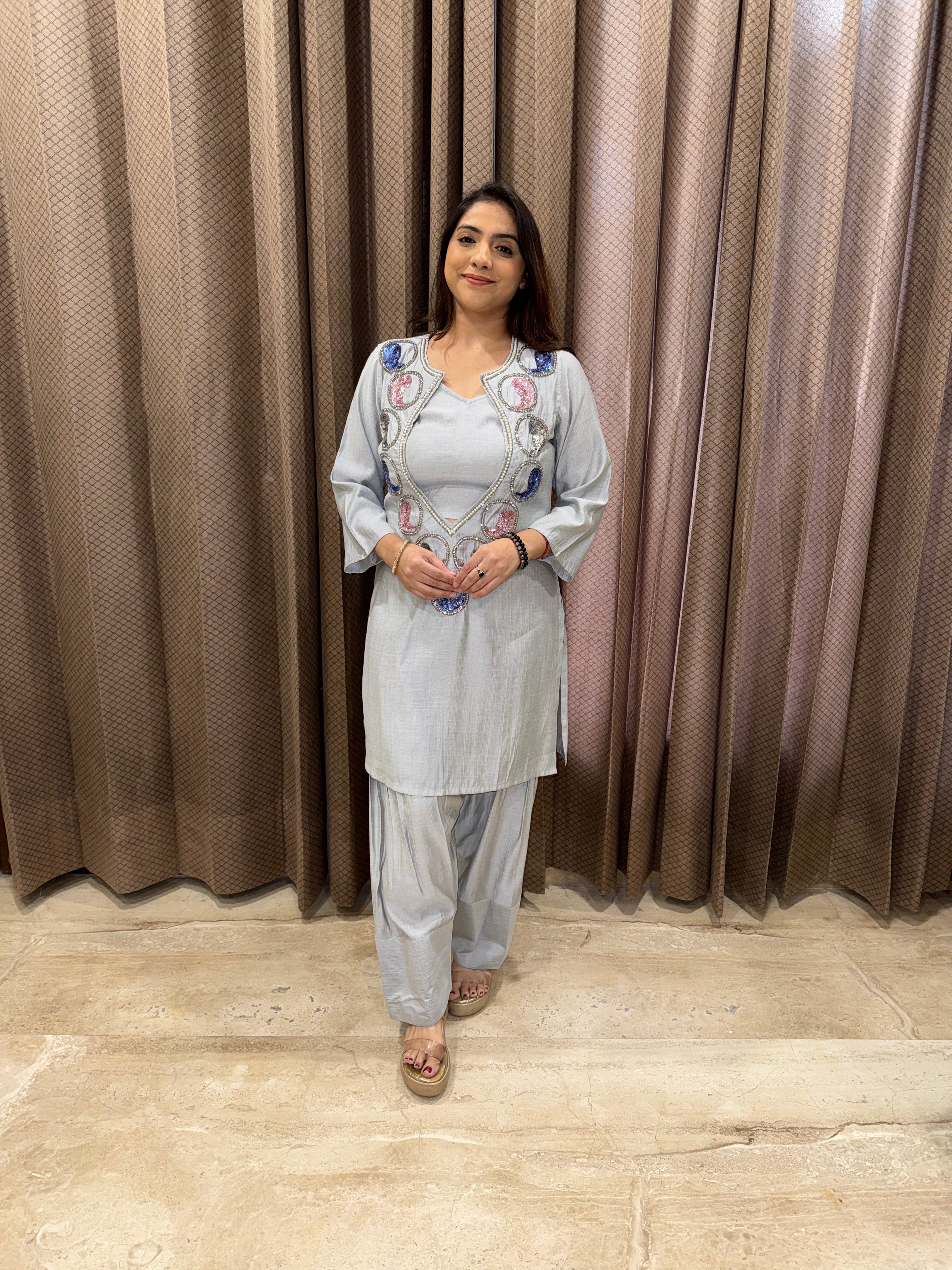 Grey Farshi Co-ord Set