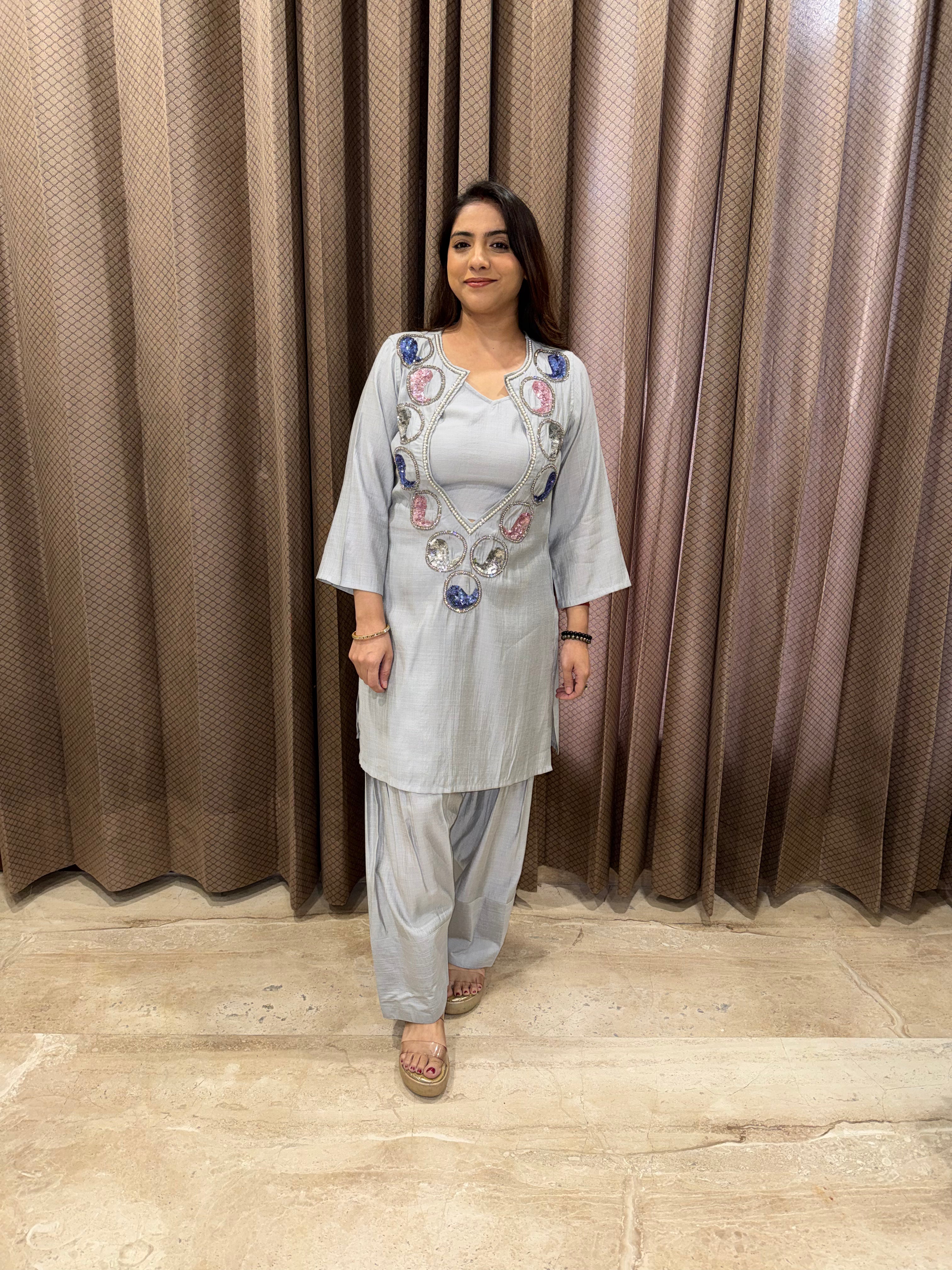 Grey Farshi Co-ord Set