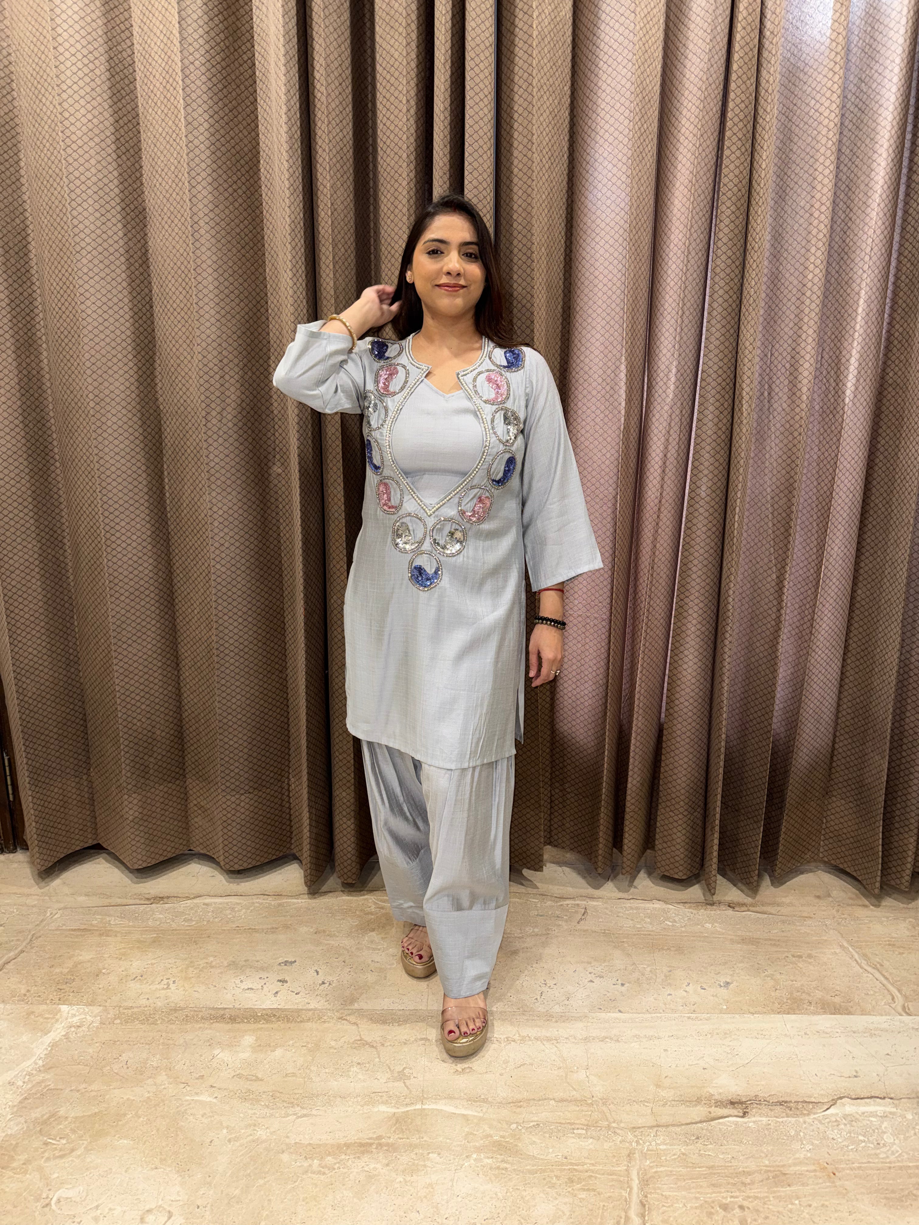 Grey Farshi Co-ord Set