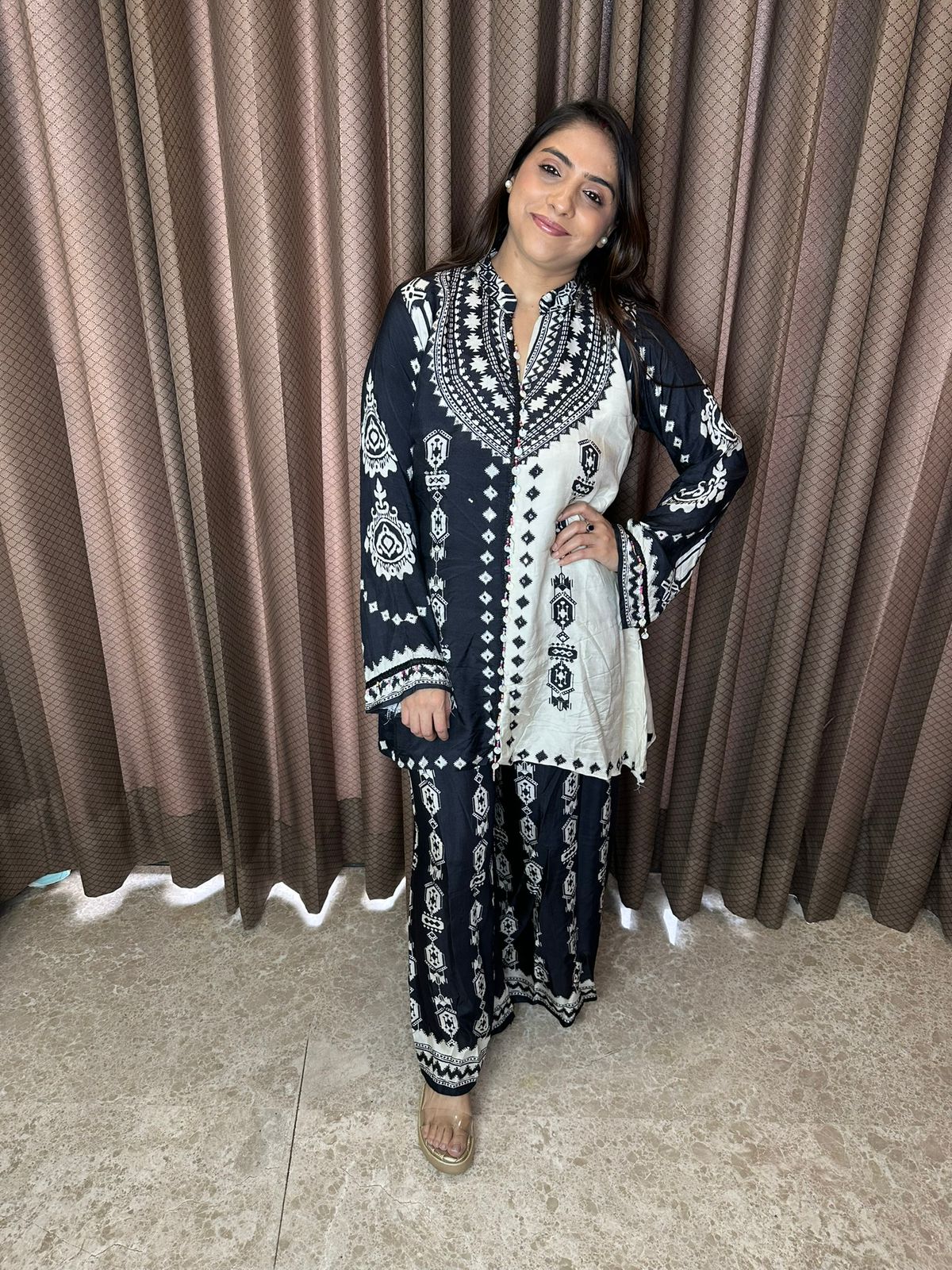 Monochrome Tribal Print Co-ord Set in Black & White