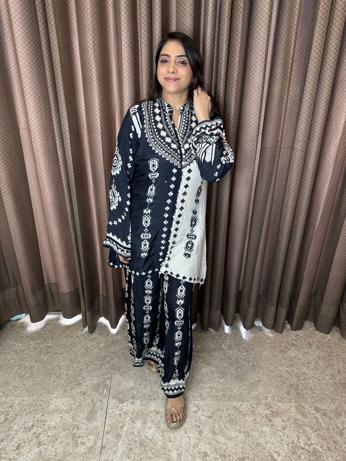 Monochrome Tribal Print Co-ord Set in Black & White