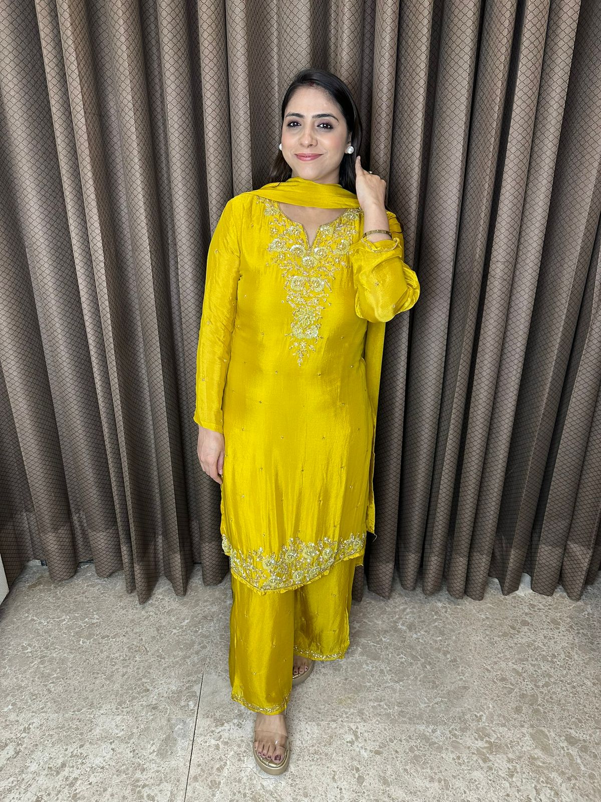 Mustard Yellow Embroidered Straight Suit Set with Dupatta