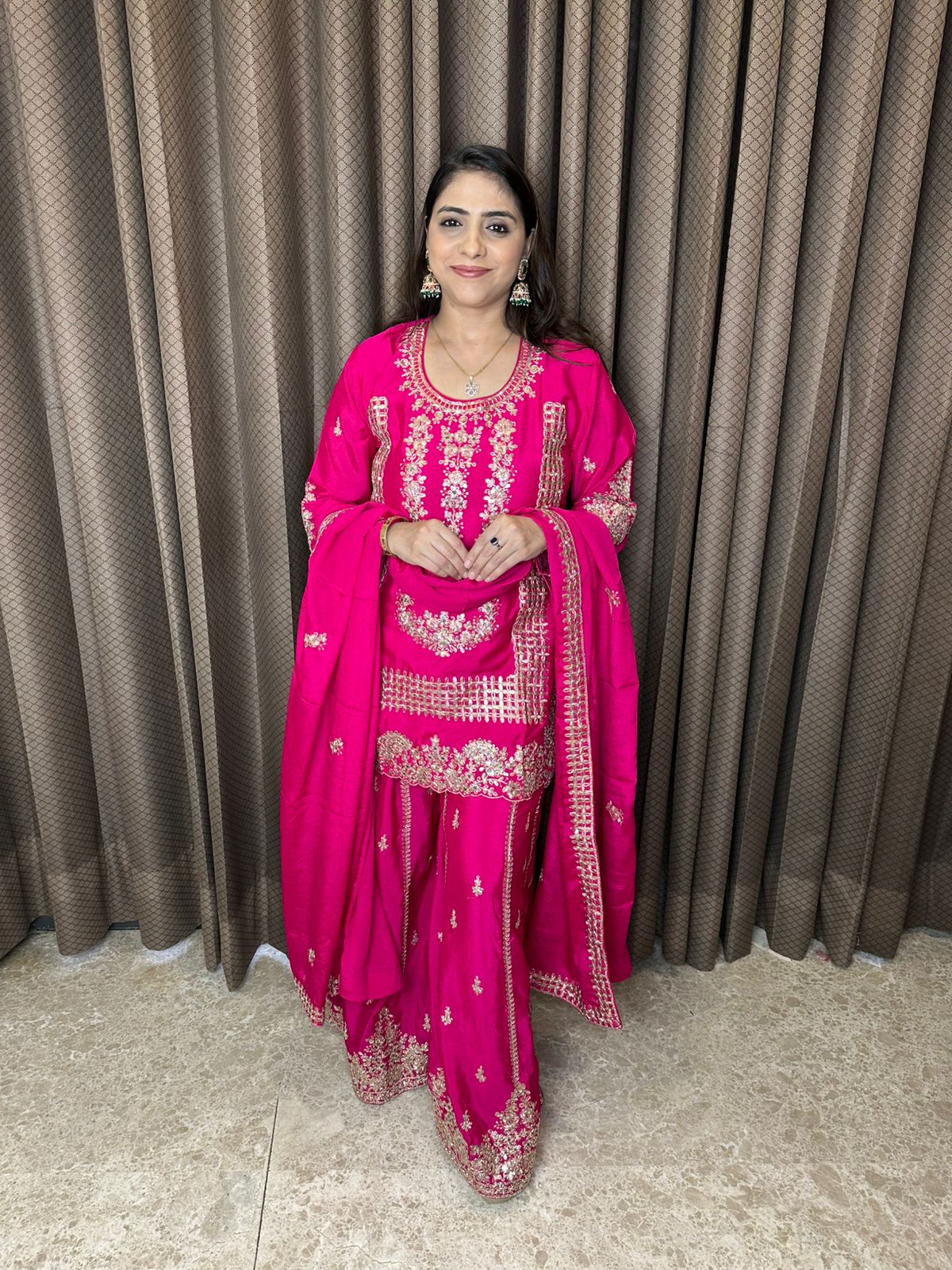 Rani Pink Heavy Embroidered Sharara Suit Set with Dupatta