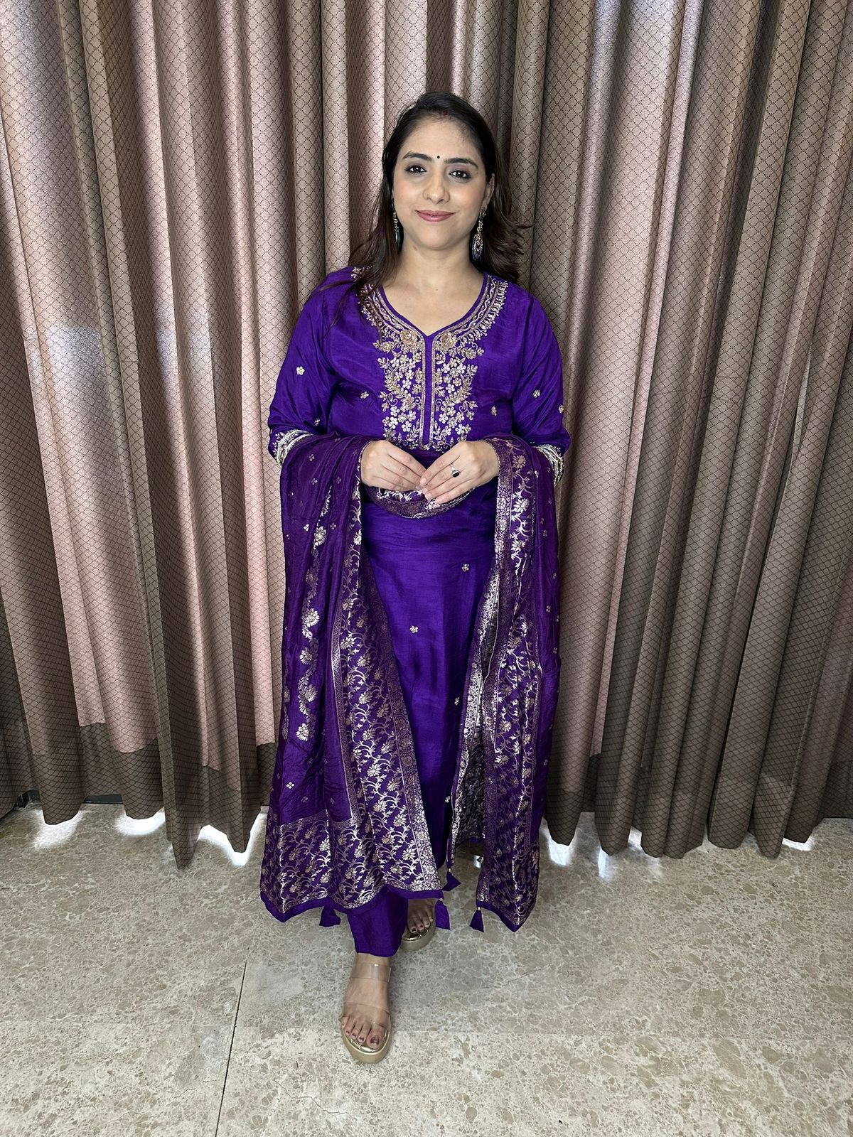 Royal Purple Embroidered Kurta Set with Matching Dupatta