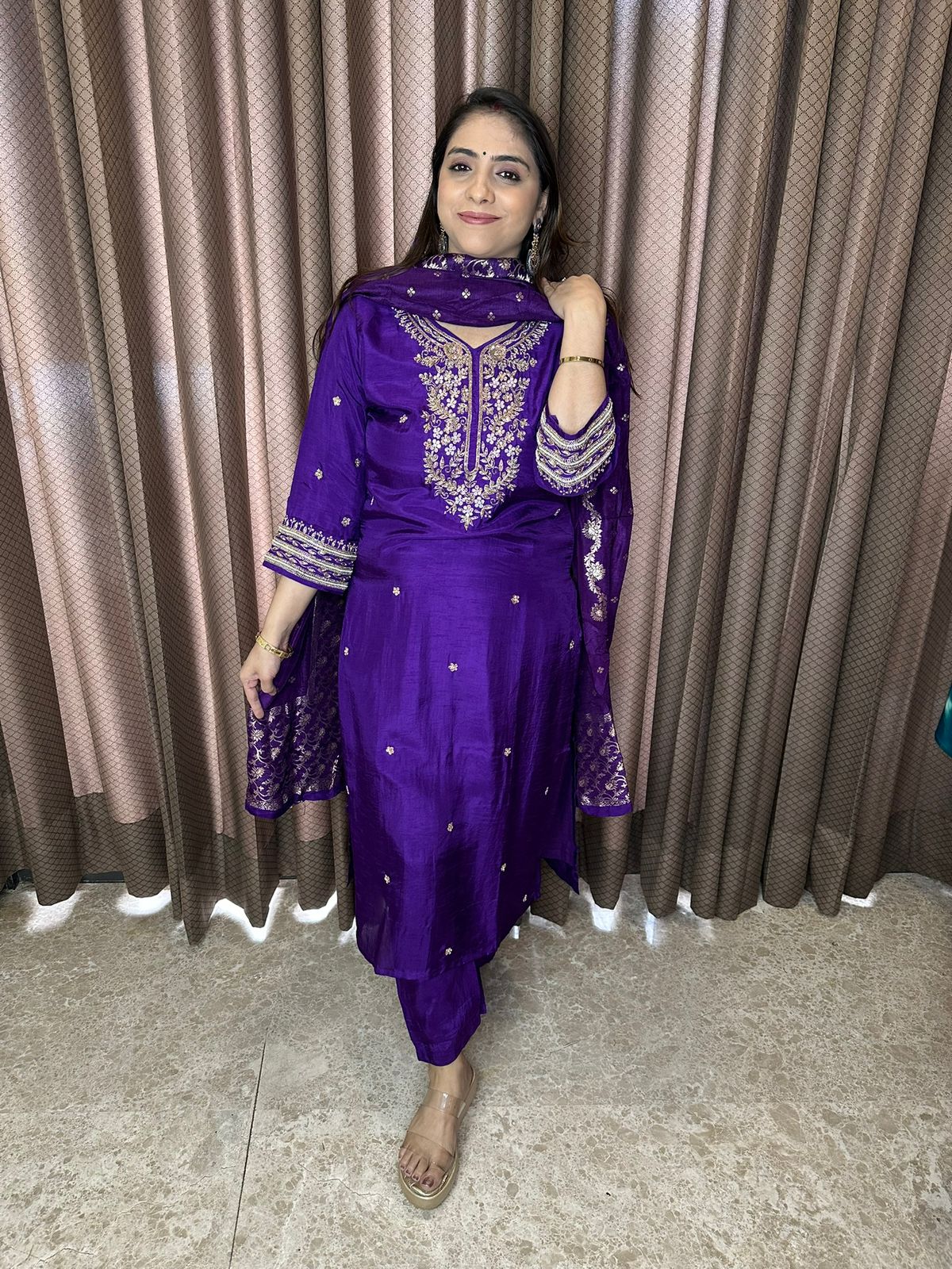 Royal Purple Embroidered Kurta Set with Matching Dupatta