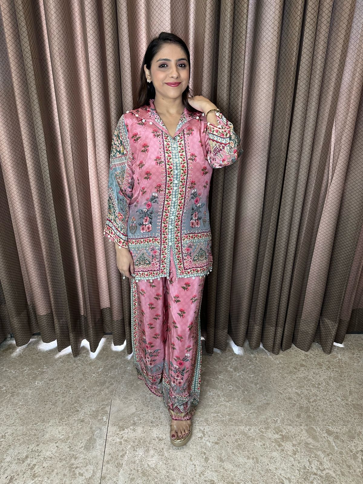 Blush Pink Floral Printed Crepe Co-ord Set