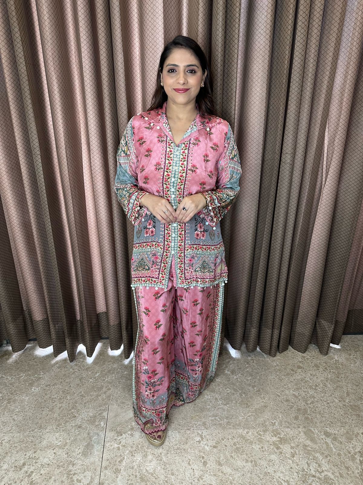 Blush Pink Floral Printed Crepe Co-ord Set