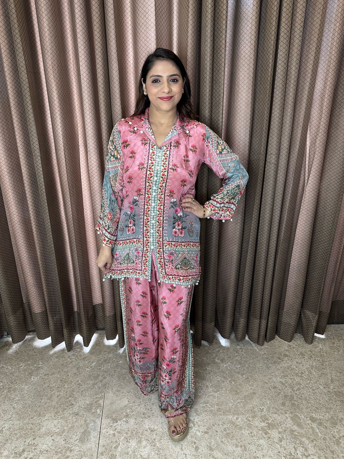 Blush Pink Floral Printed Crepe Co-ord Set