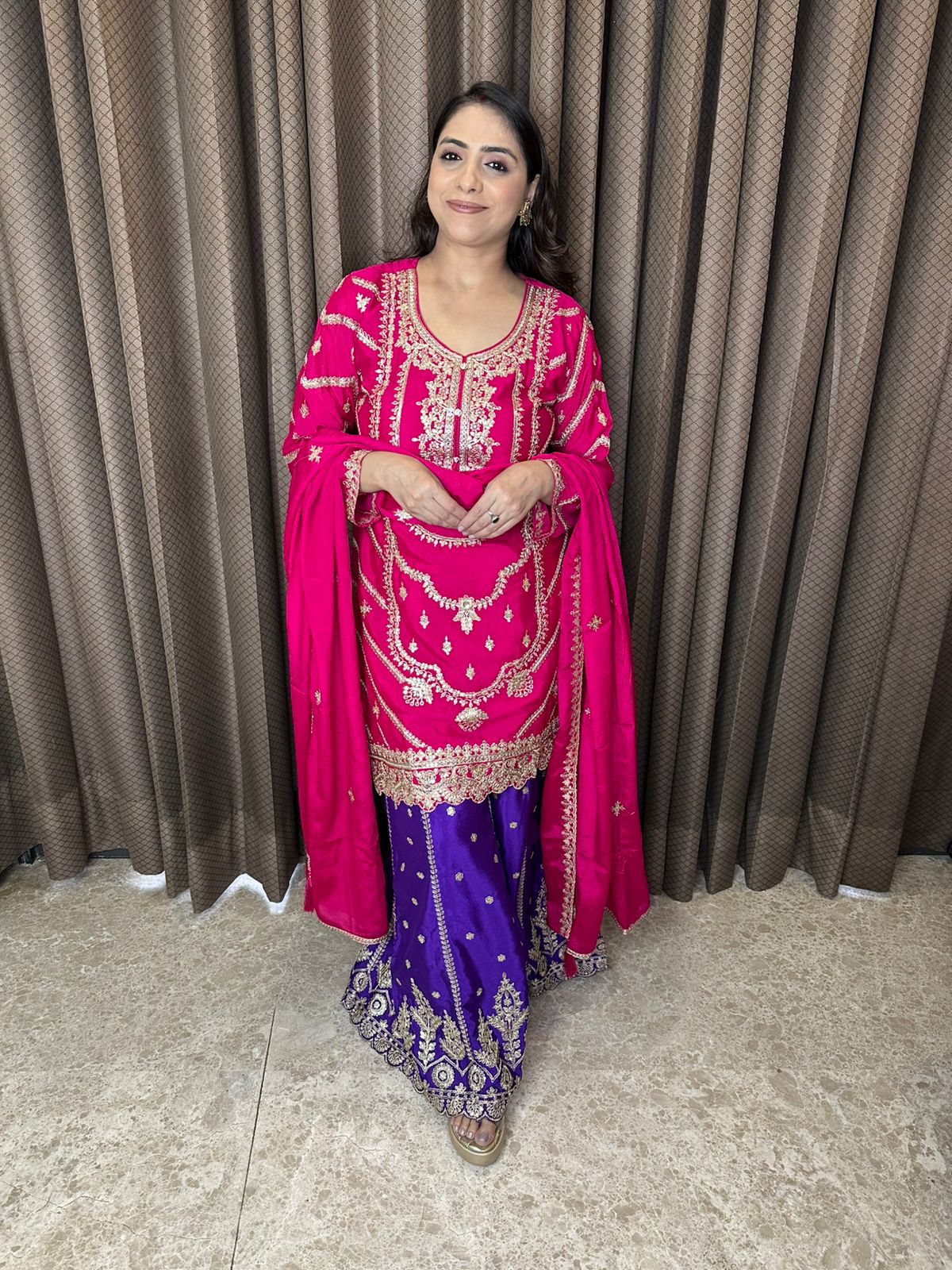 Rani Pink & Purple Heavy Embroidered Sharara Set