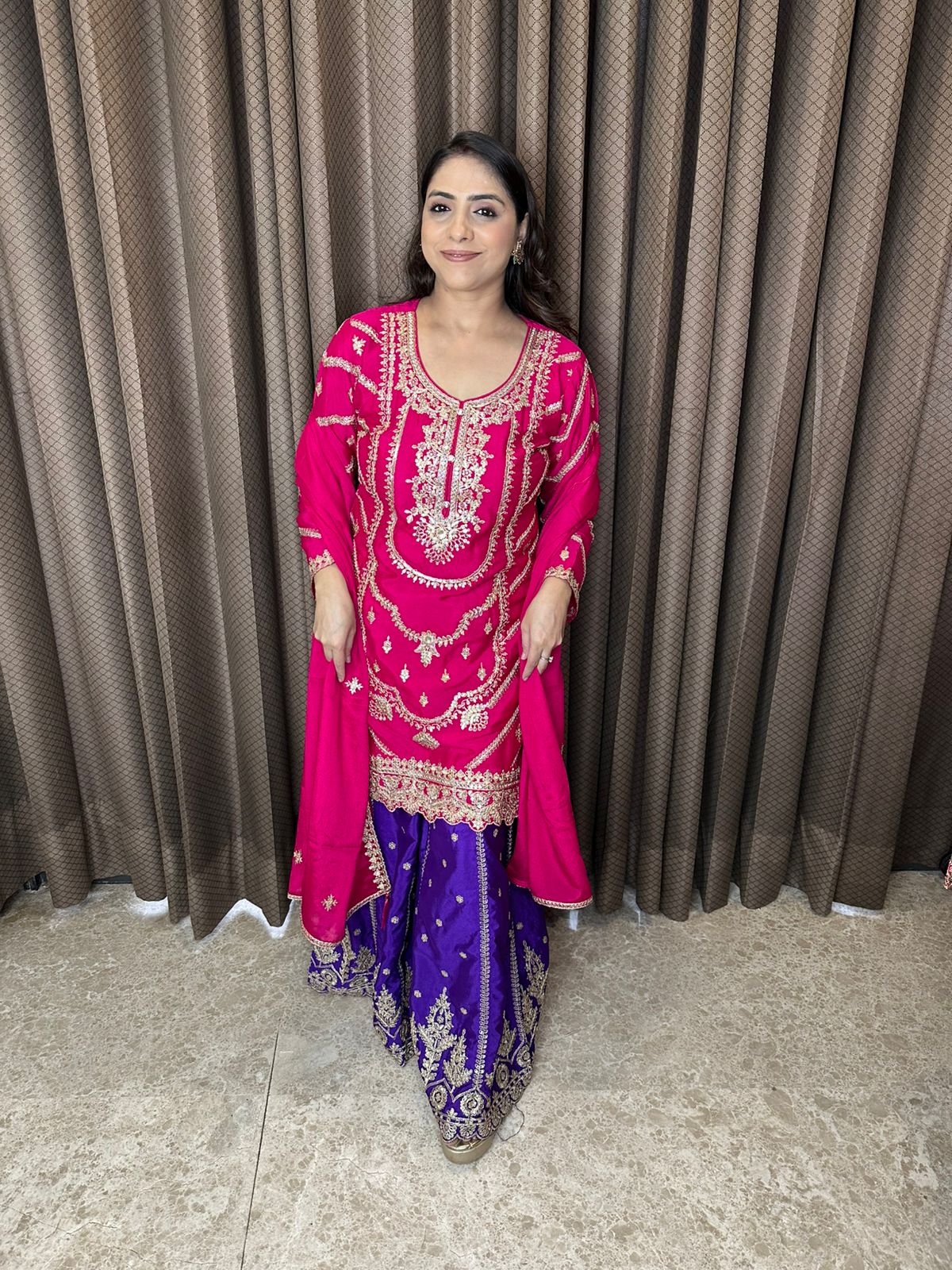 Rani Pink & Purple Heavy Embroidered Sharara Set