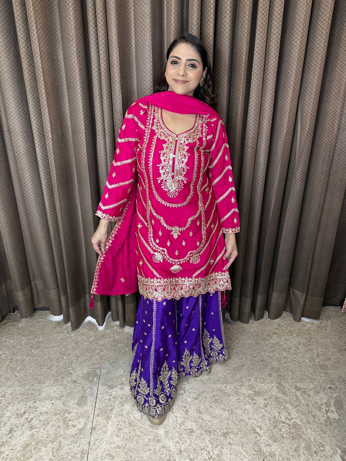 Rani Pink & Purple Heavy Embroidered Sharara Set