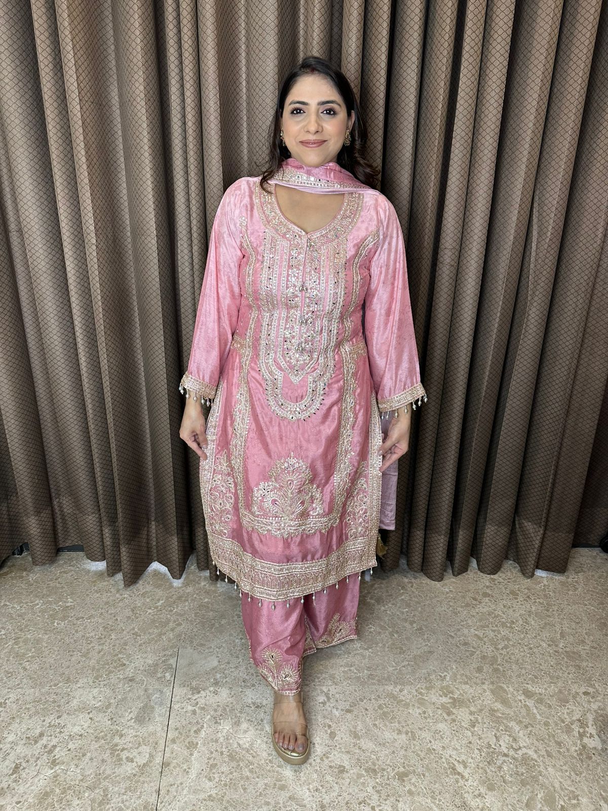Blush Pink Heavy Embroidered Zari work Suit Set