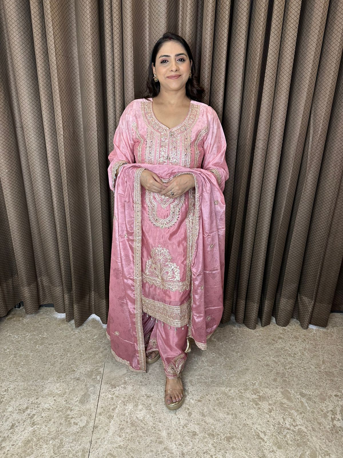 Blush Pink Heavy Embroidered Zari work Suit Set