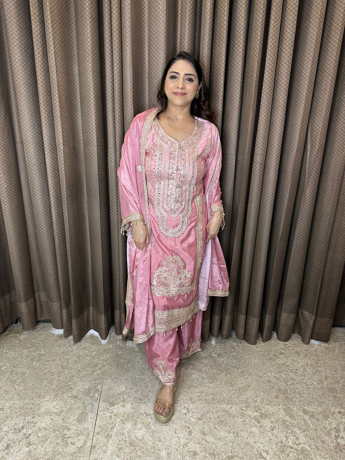 Blush Pink Heavy Embroidered Zari work Suit Set