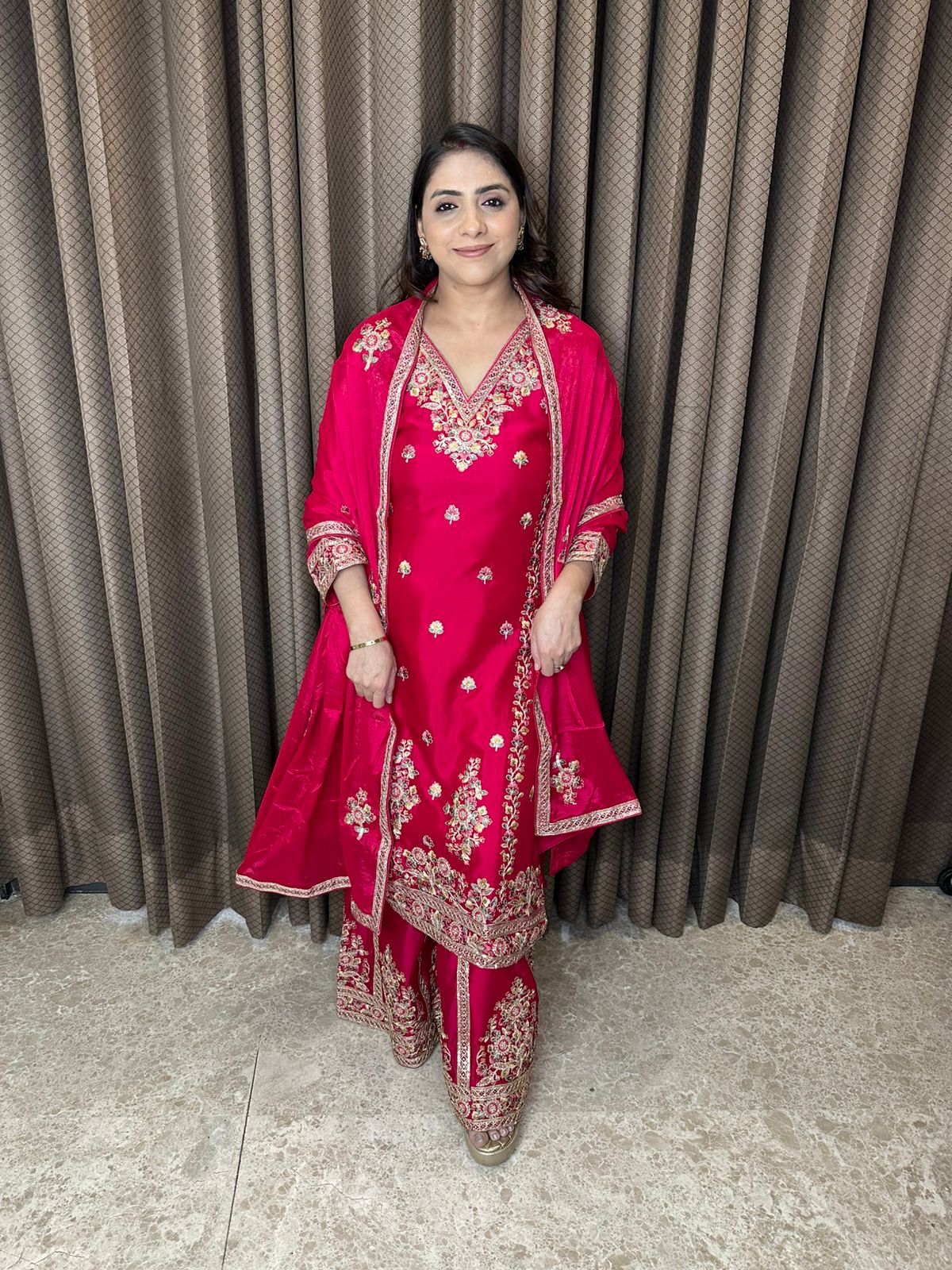 Crimson Red Embroidered Sharara Suit Set