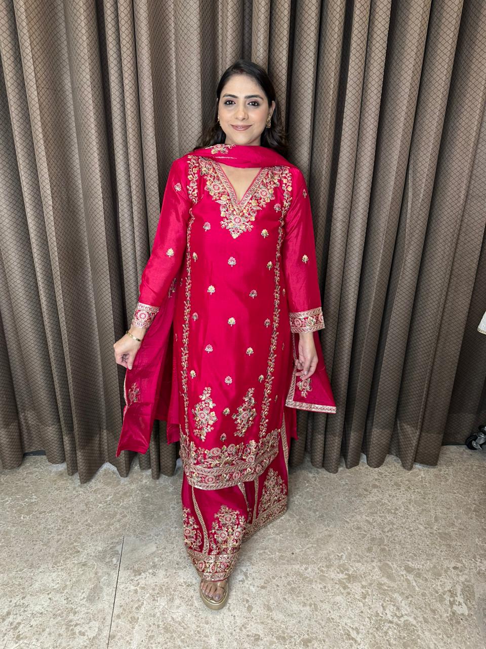 Crimson Red Embroidered Sharara Suit Set