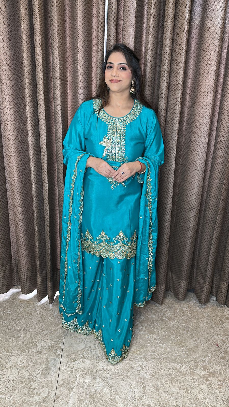 Rama Green Heavy Embroidered Sharara Set with Dupatta