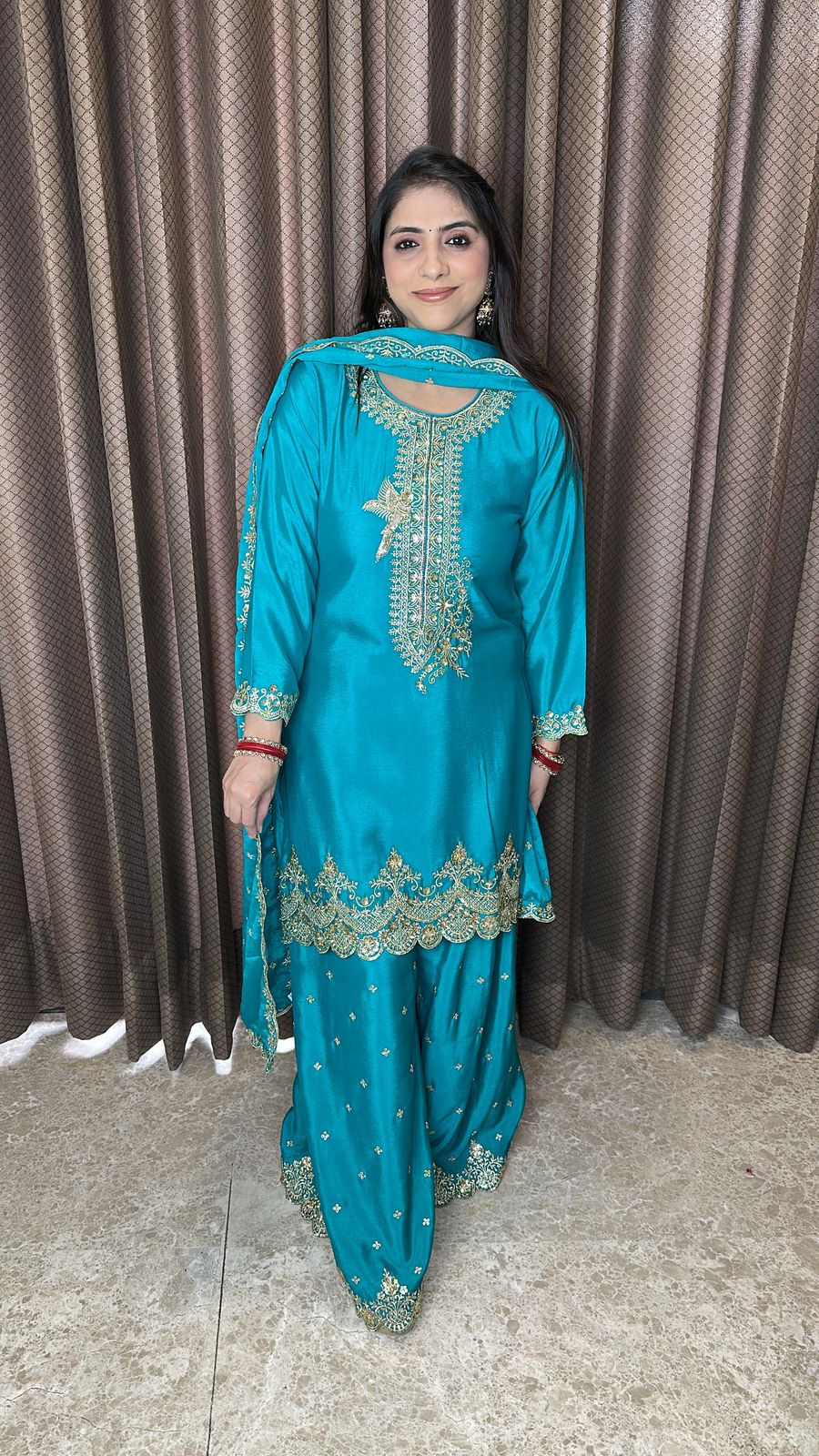 Rama Green Heavy Embroidered Sharara Set with Dupatta