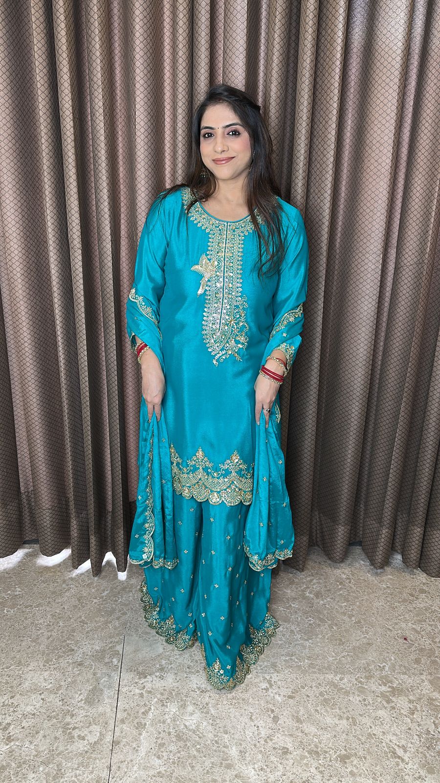 Rama Green Heavy Embroidered Sharara Set with Dupatta