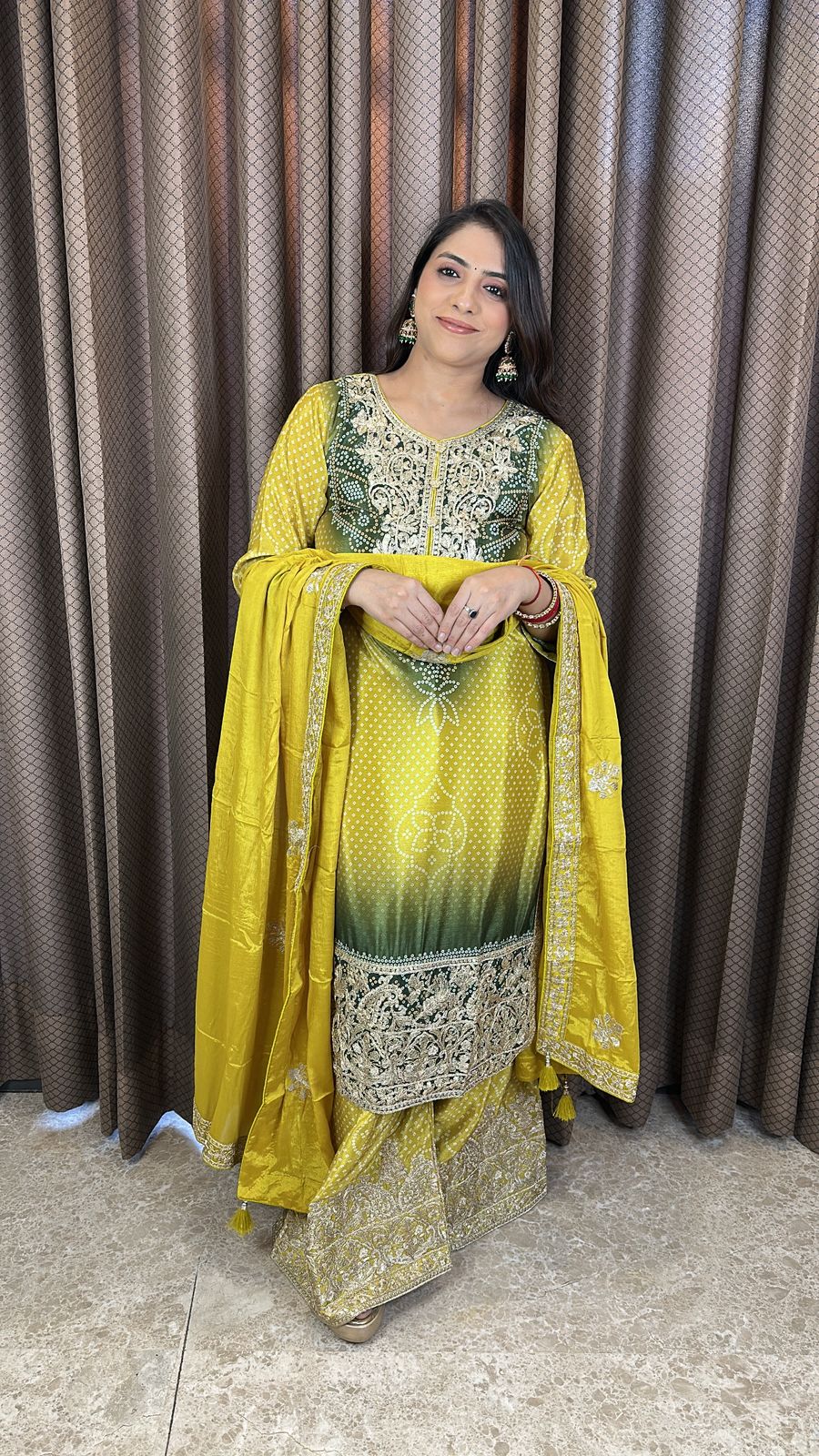 Yellow Ombre Heavy Embroidered Palazzo Set with Dupatta