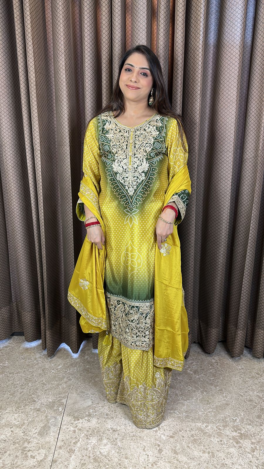 Yellow Ombre Heavy Embroidered Palazzo Set with Dupatta