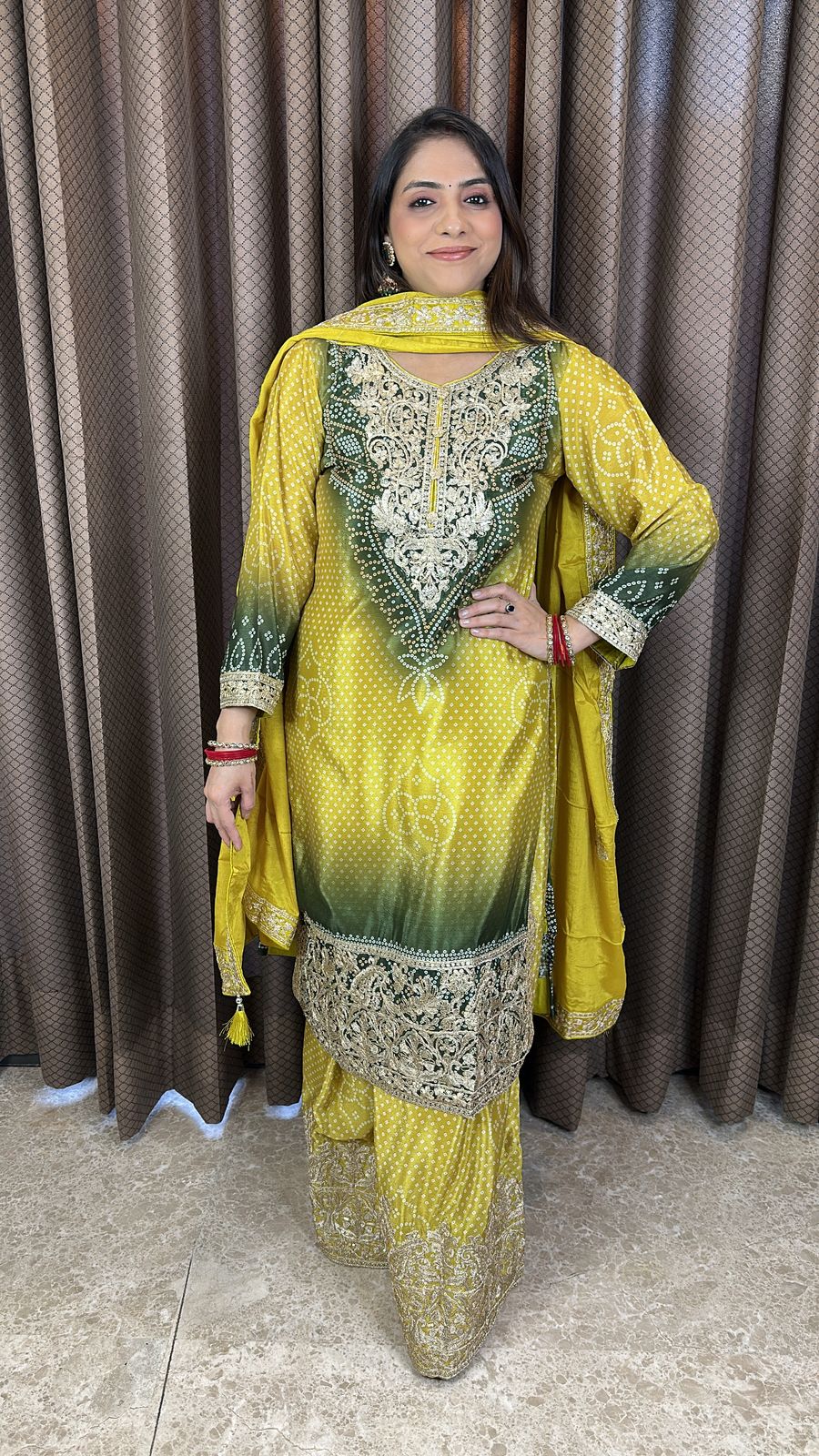 Yellow Ombre Heavy Embroidered Palazzo Set with Dupatta