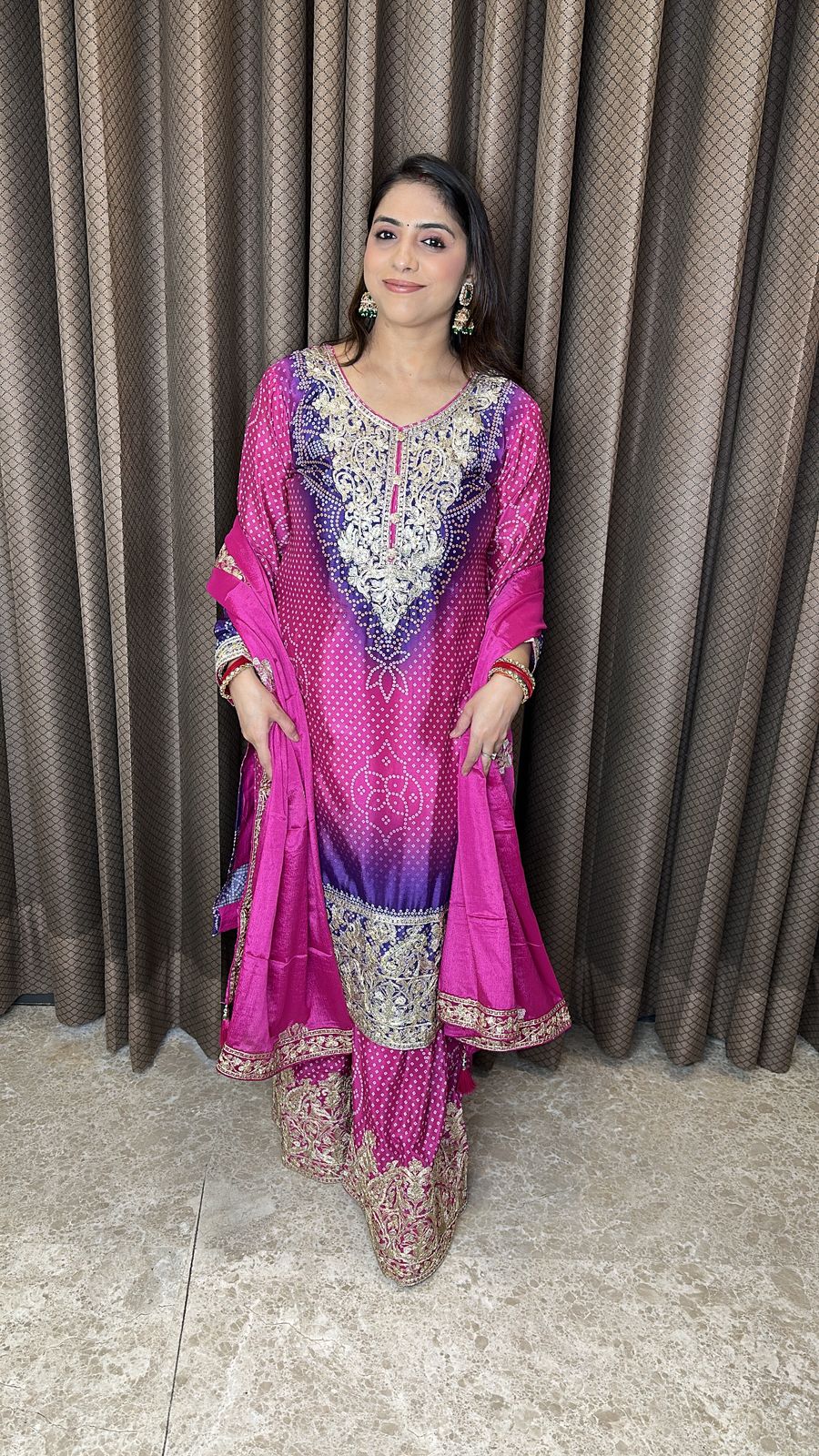 Magenta Ombre Heavy Embroidered Palazzo Set with Dupatta