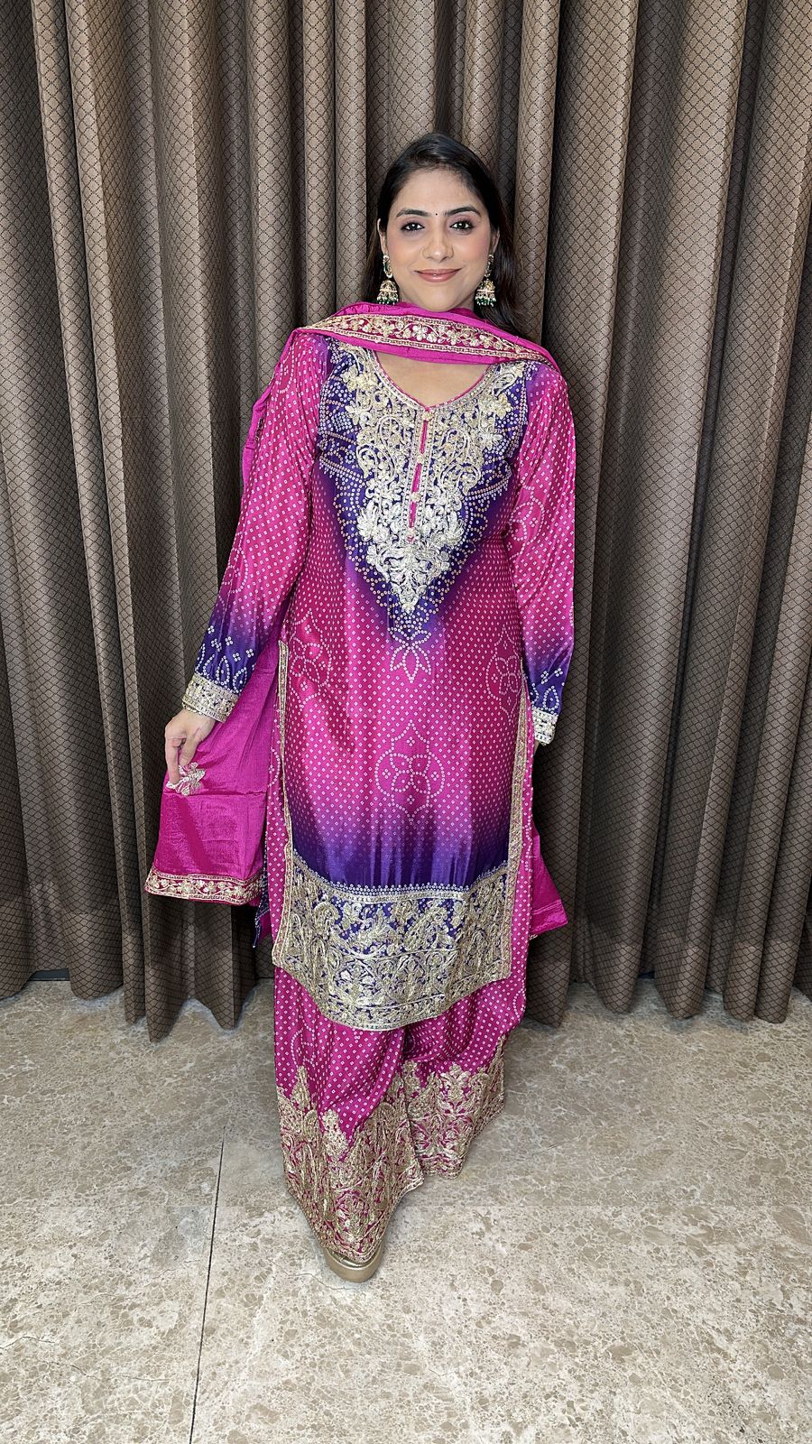 Magenta Ombre Heavy Embroidered Palazzo Set with Dupatta