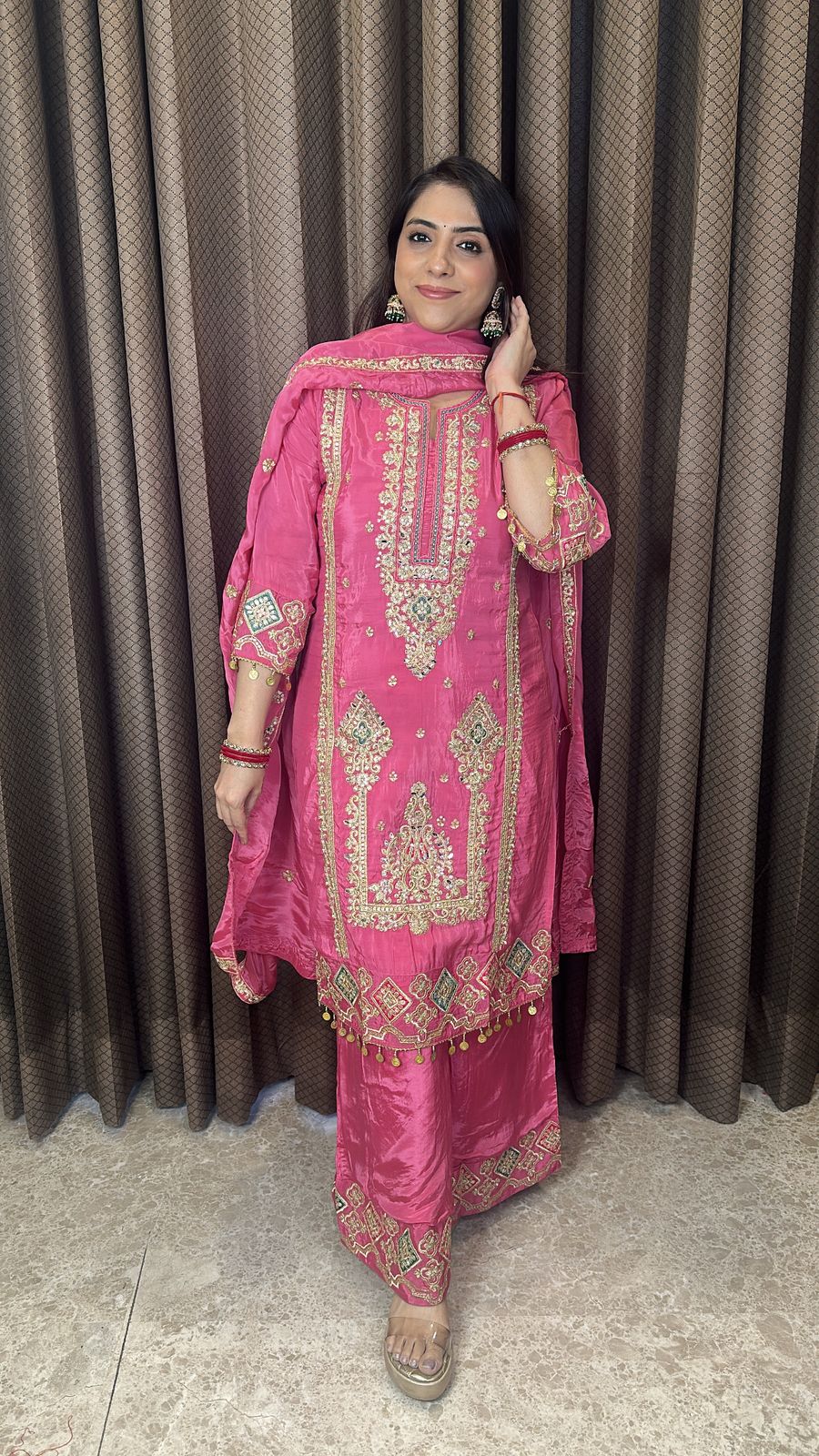 Pink Heavy Embroidered Straight Suit with Dupatta
