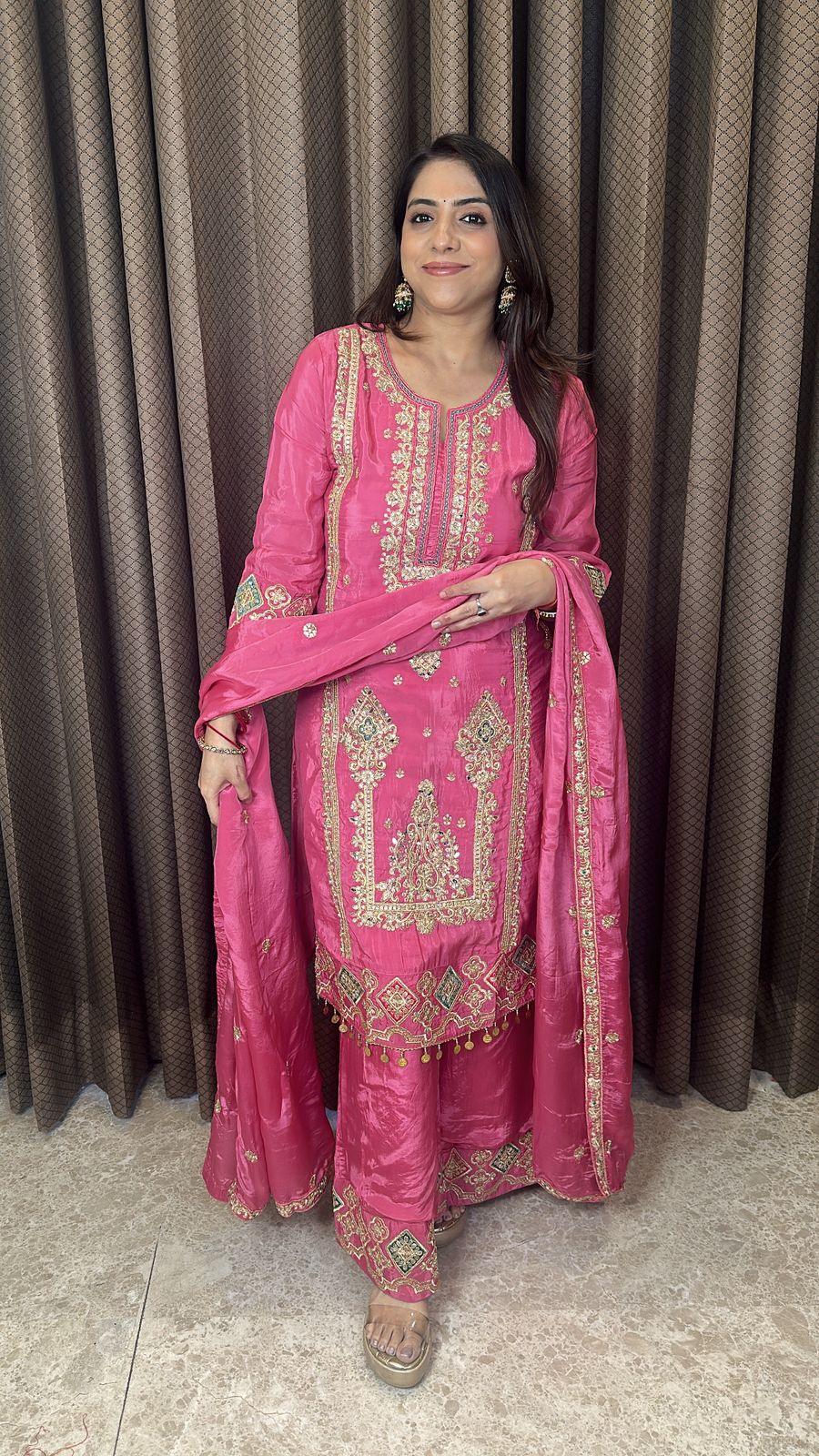 Pink Heavy Embroidered Straight Suit with Dupatta