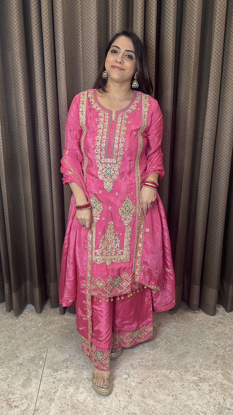 Pink Heavy Embroidered Straight Suit with Dupatta