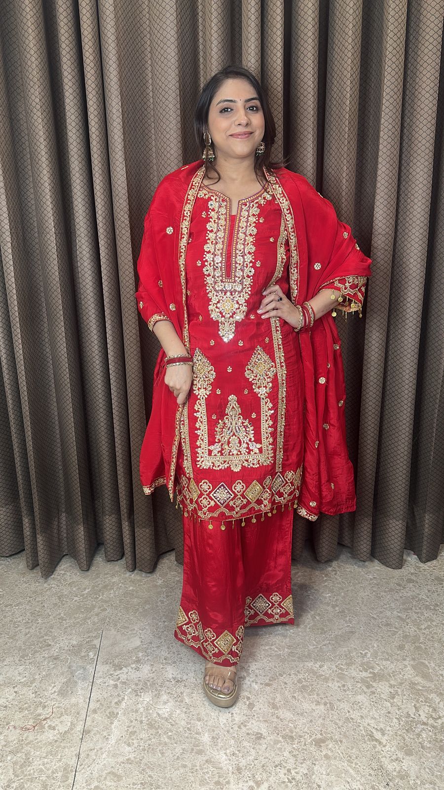 Red Heavy Embroidered Straight Suit with Dupatta