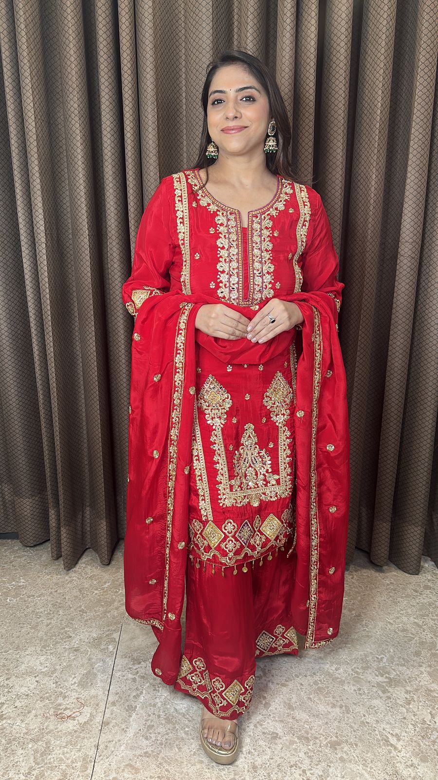 Red Heavy Embroidered Straight Suit with Dupatta