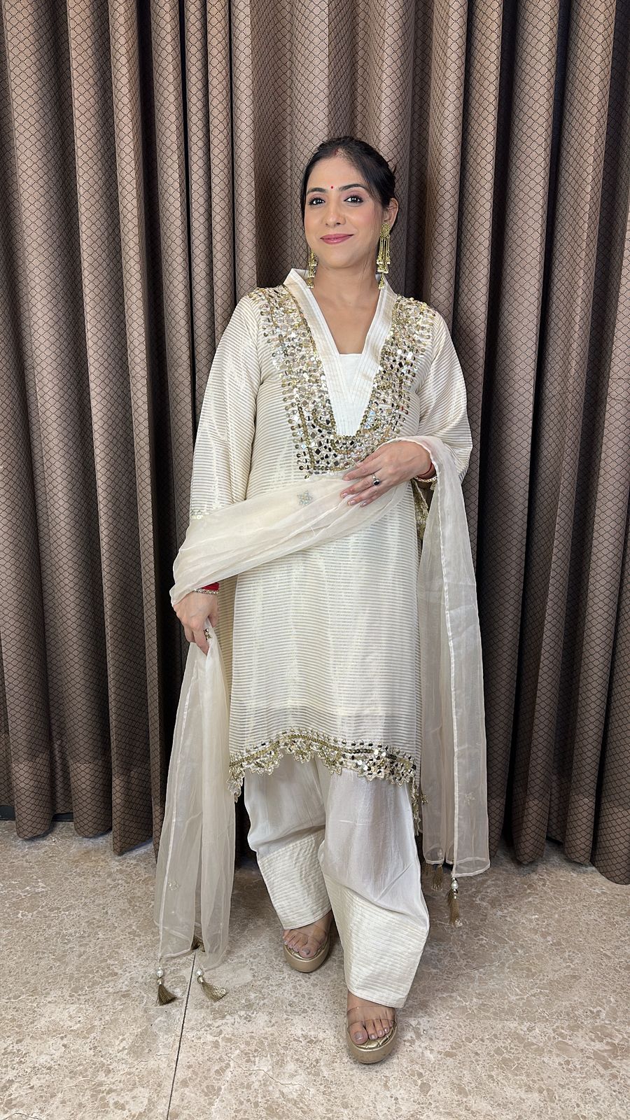 Ivory Mirror Work Kurta Set with Dupatta