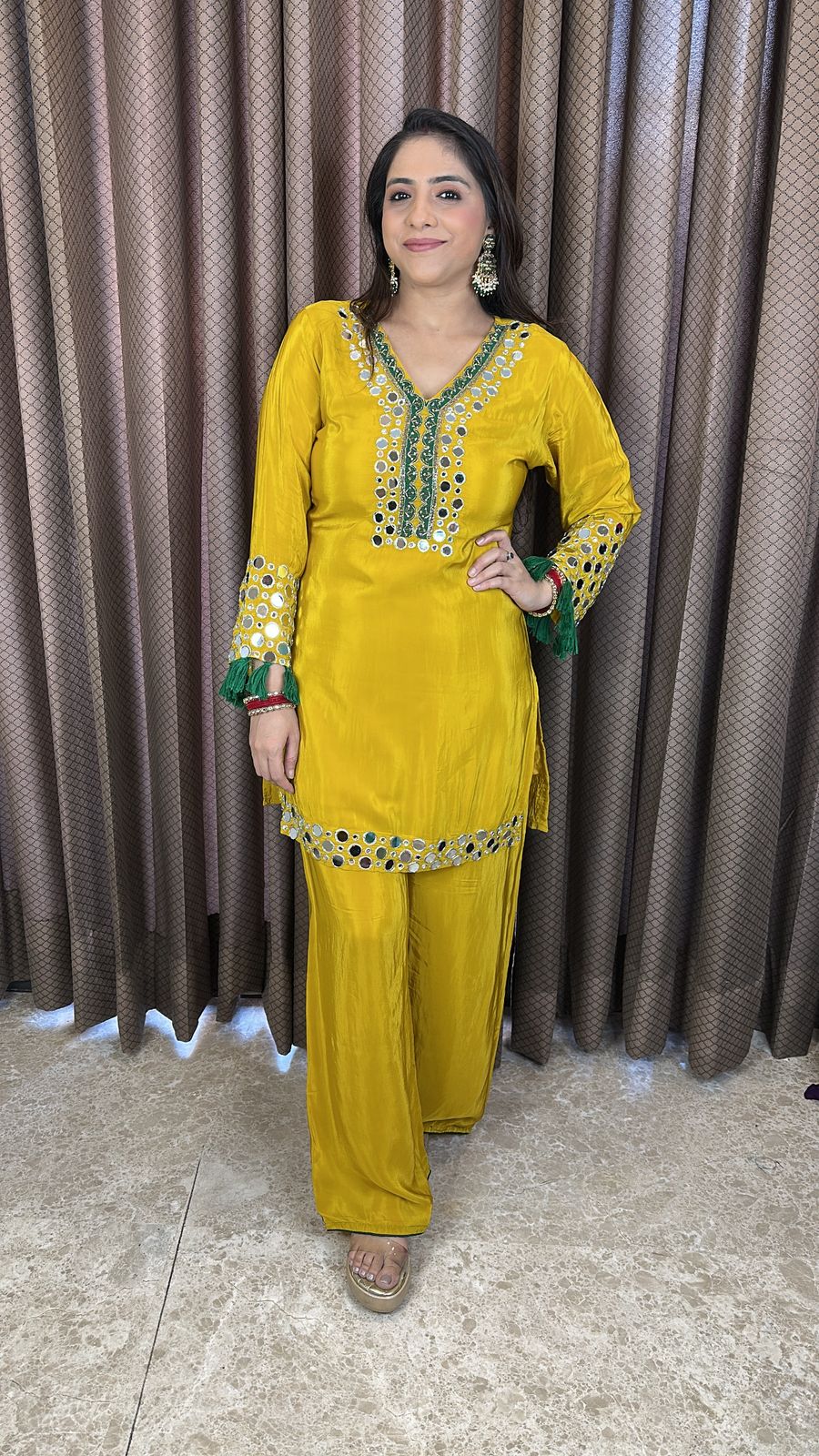 Mustard Yellow Mirror Work Kurta Set with Dupatta