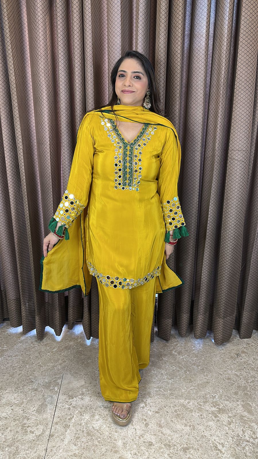 Mustard Yellow Mirror Work Kurta Set with Dupatta