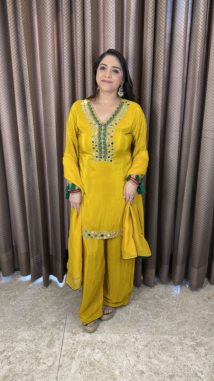 Mustard Yellow Mirror Work Kurta Set with Dupatta