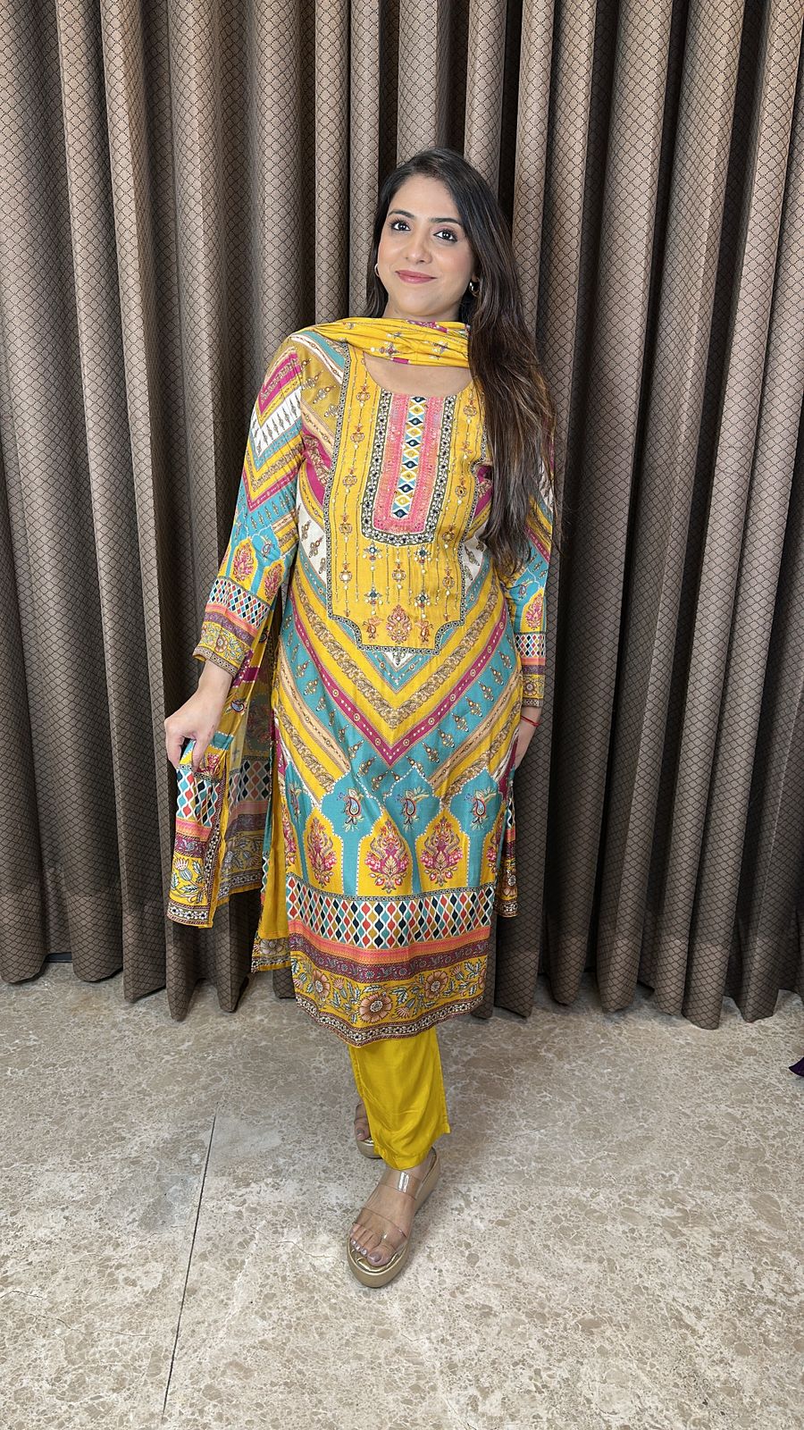 Multicolor Printed Straight Kurta Set with Dupatta
