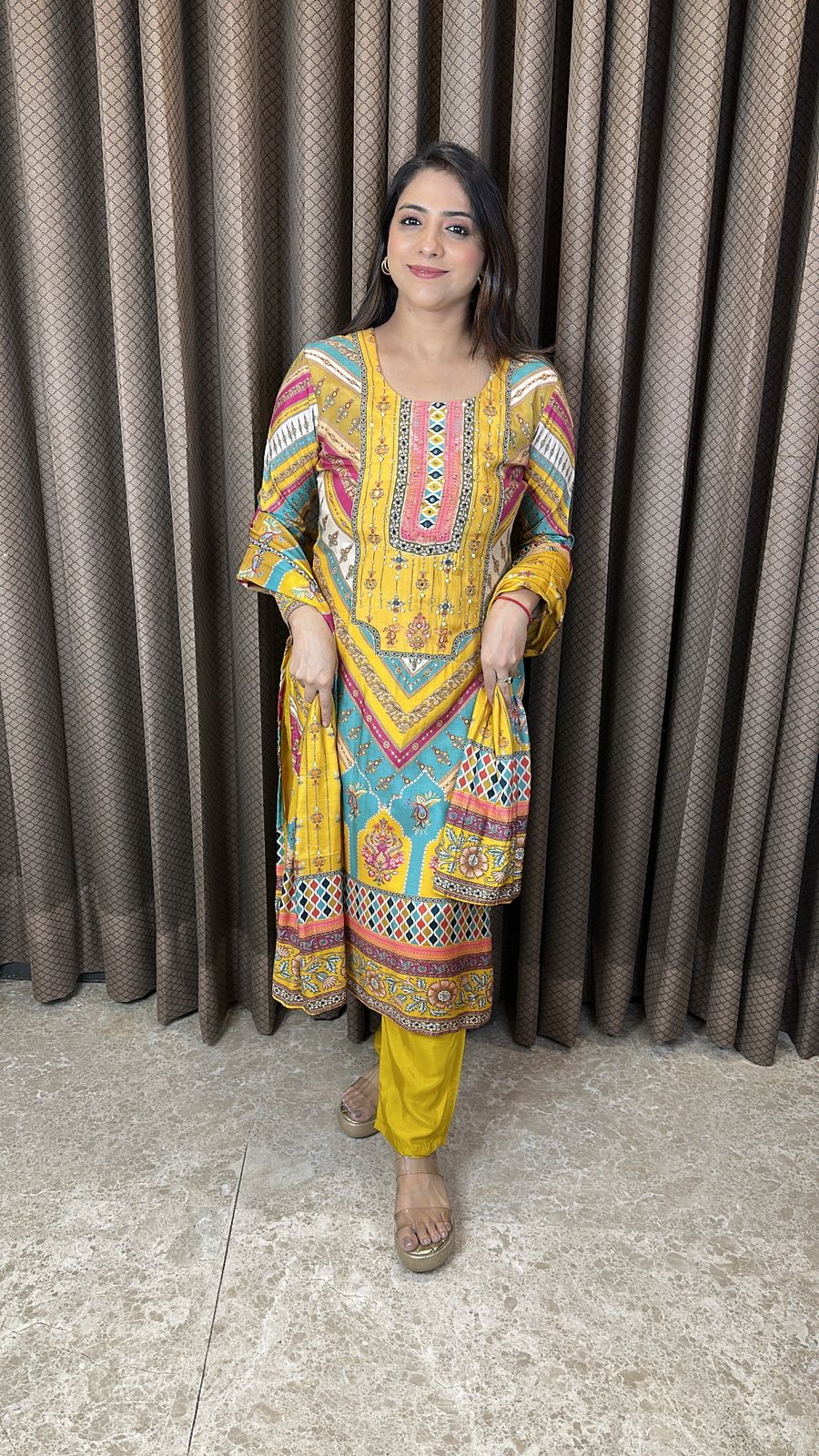 Multicolor Printed Straight Kurta Set with Dupatta