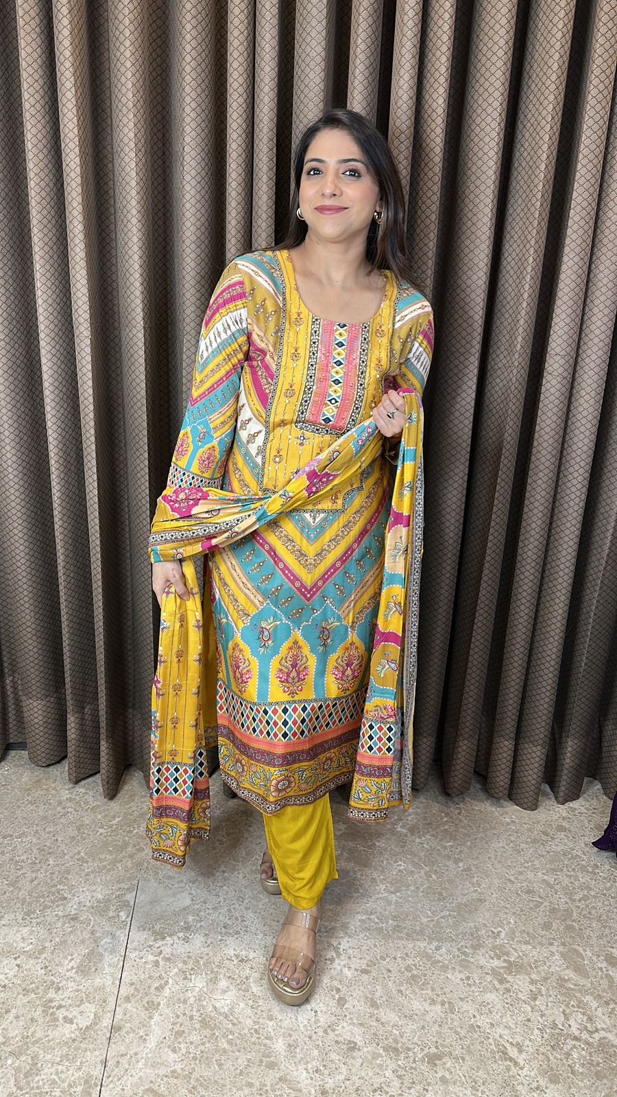 Multicolor Printed Straight Kurta Set with Dupatta
