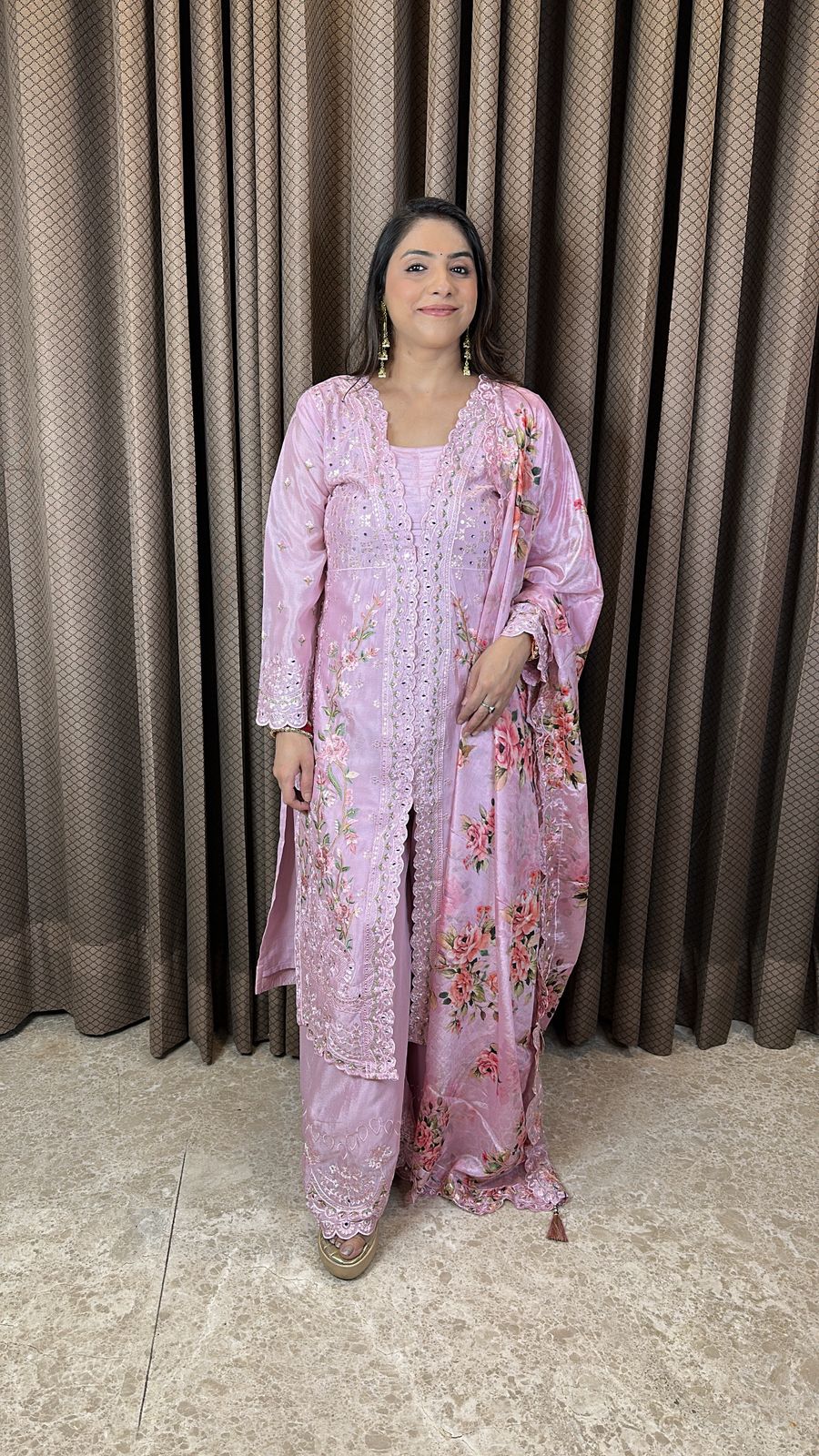 Baby Pink Heavy Embroidered Kurta Set with Dupatta