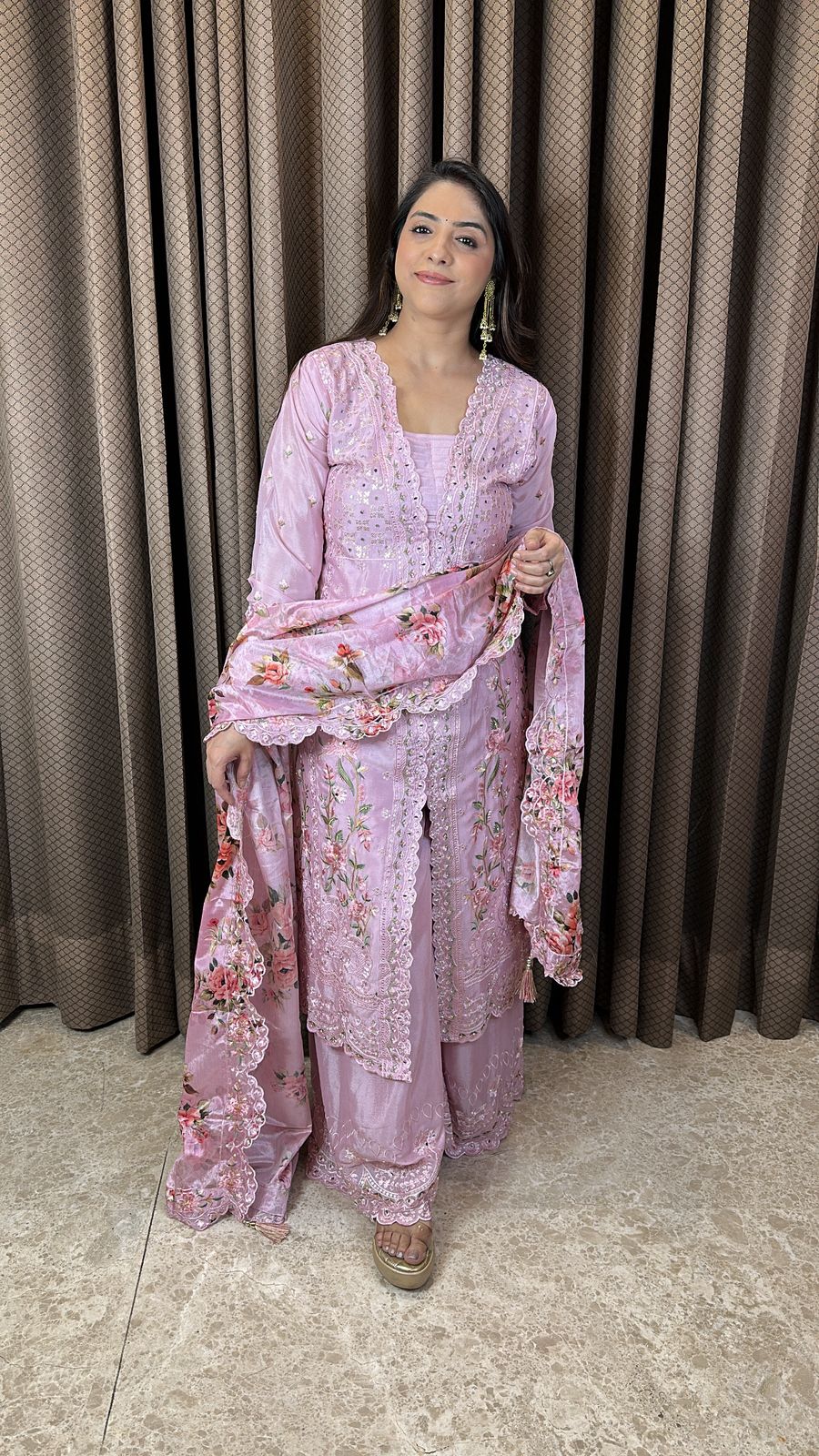 Baby Pink Heavy Embroidered Kurta Set with Dupatta