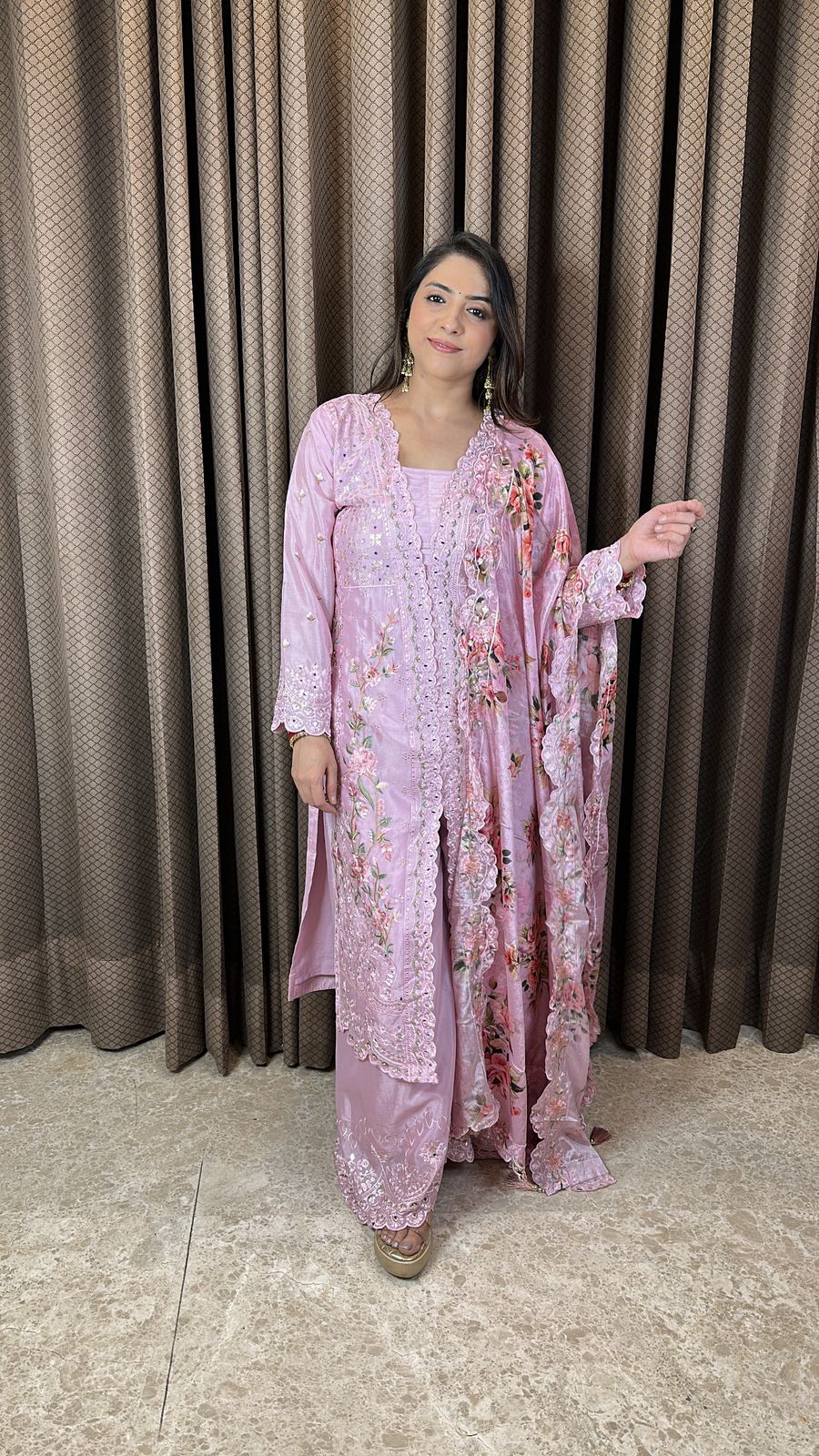 Baby Pink Heavy Embroidered Kurta Set with Dupatta