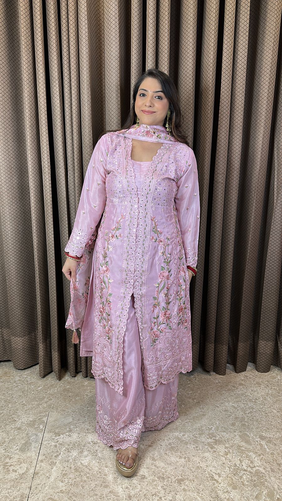 Baby Pink Heavy Embroidered Kurta Set with Dupatta