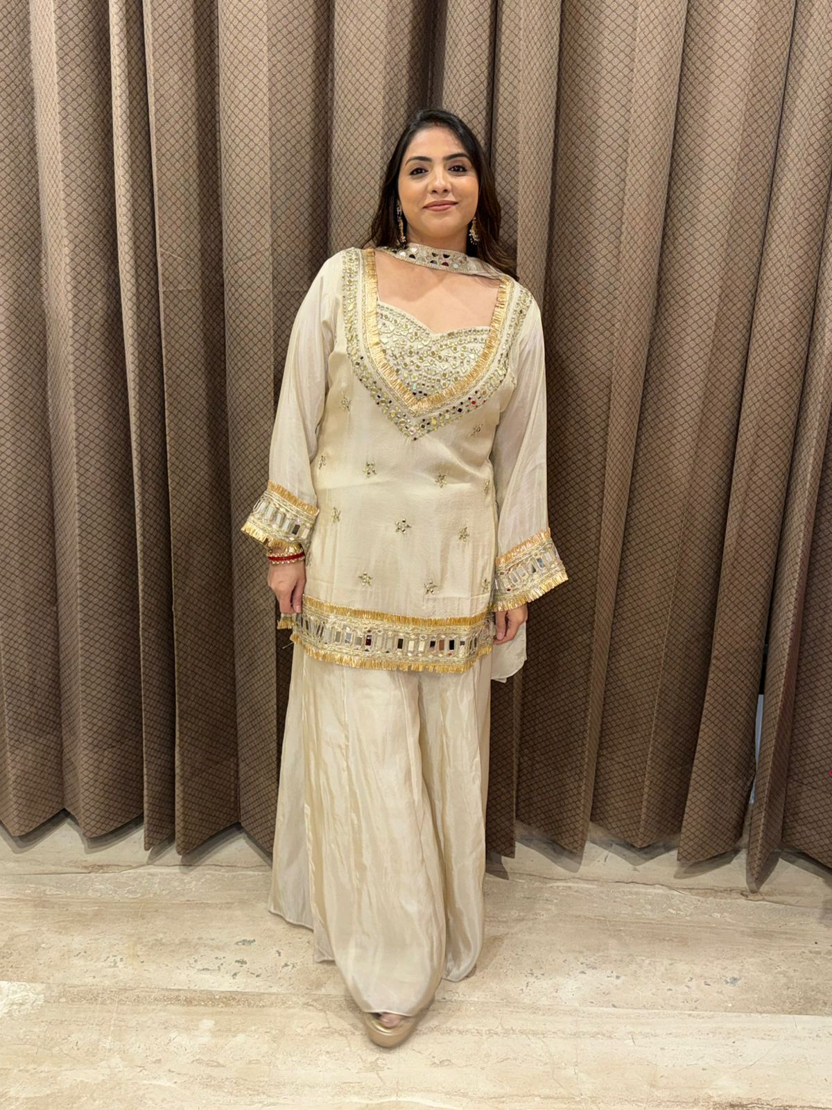 Ivory Mirror Work Sharara Set with Dupatta