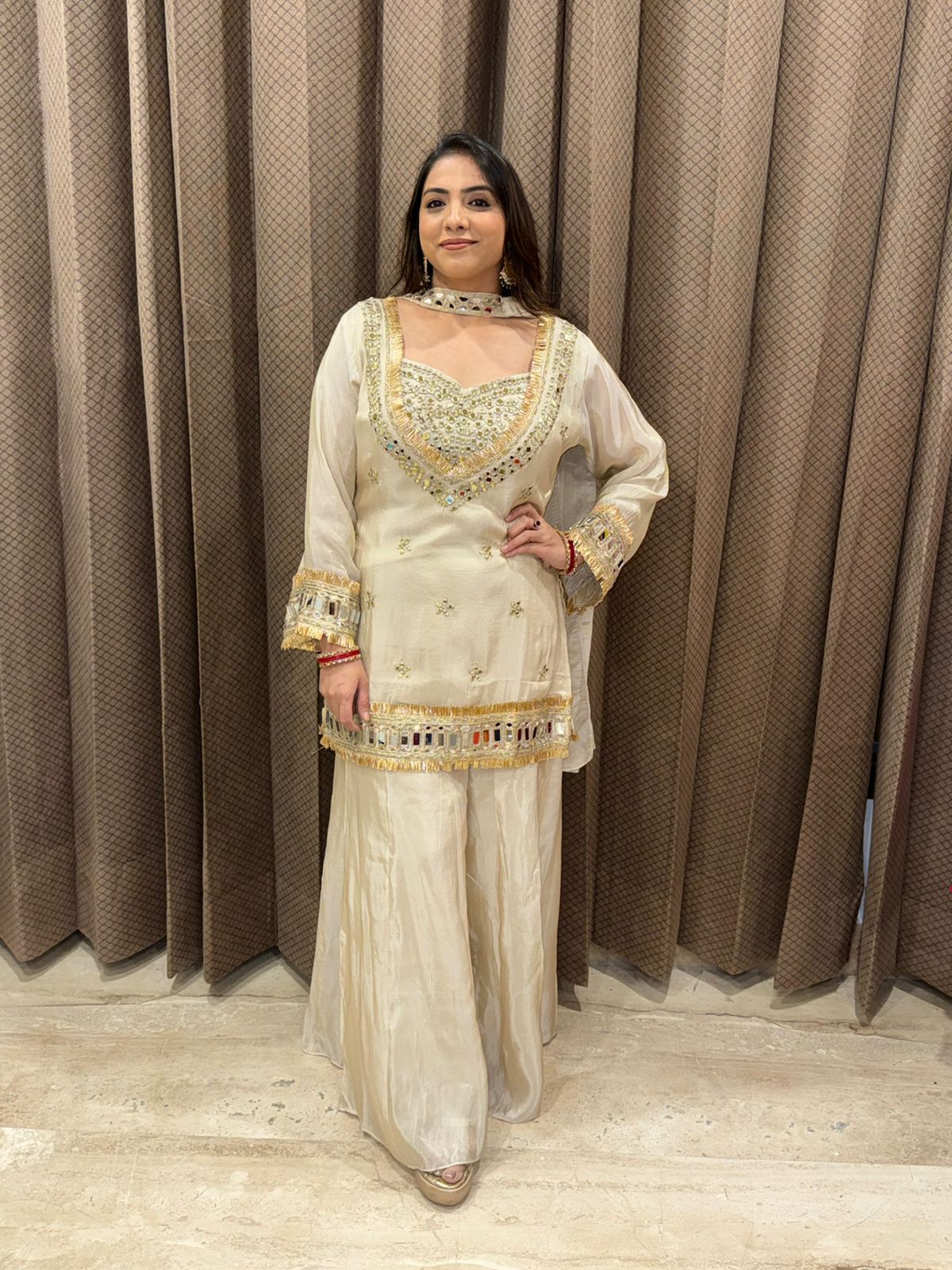 Ivory Mirror Work Sharara Set with Dupatta