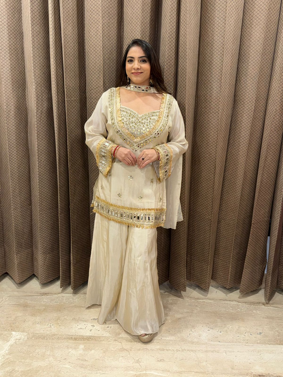 Ivory Mirror Work Sharara Set with Dupatta