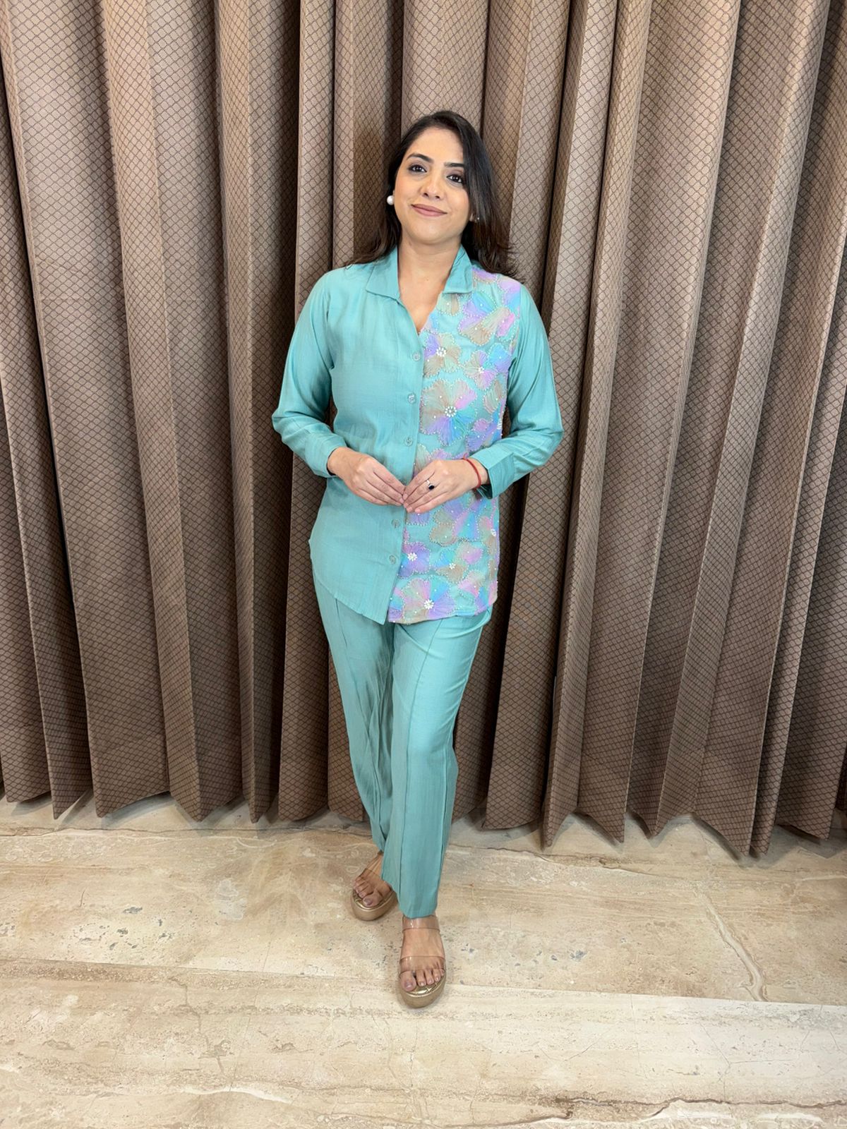 Sea Green 3D Flower Co-ord Set