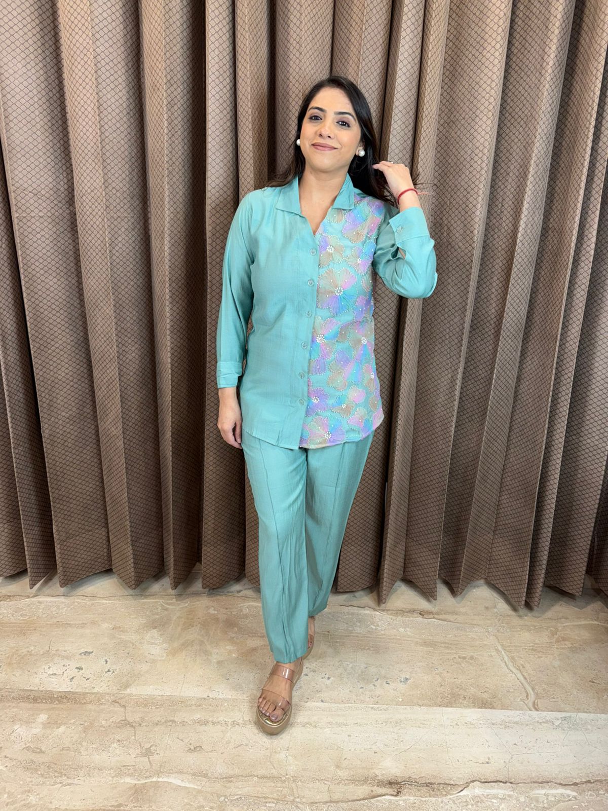 Sea Green 3D Flower Co-ord Set