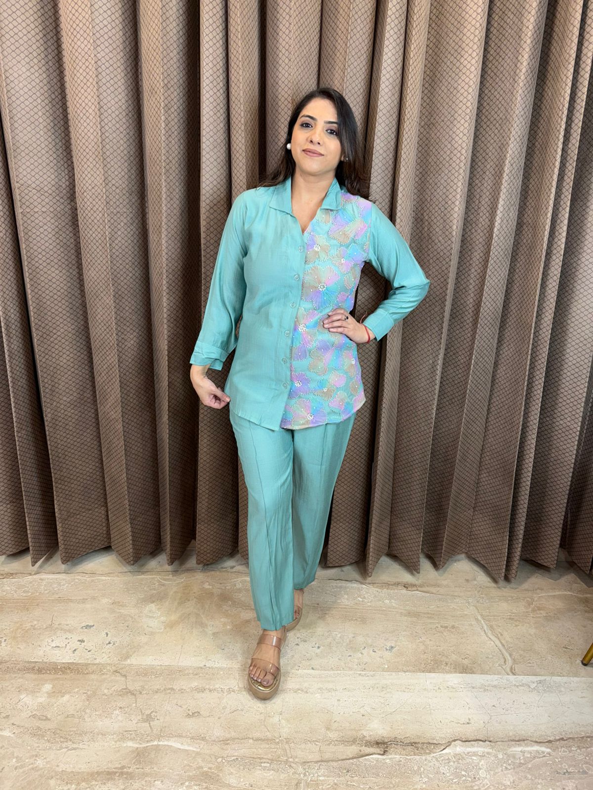 Sea Green 3D Flower Co-ord Set